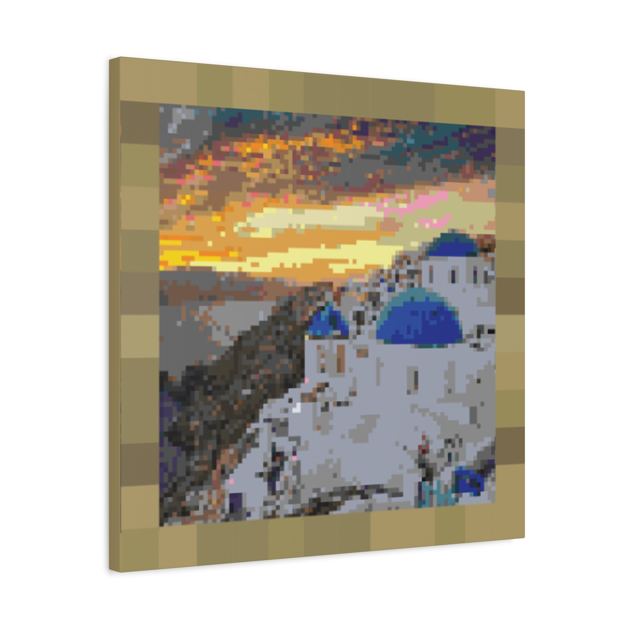 Santorini Sunset Pixel-Style Matte Canvas Print