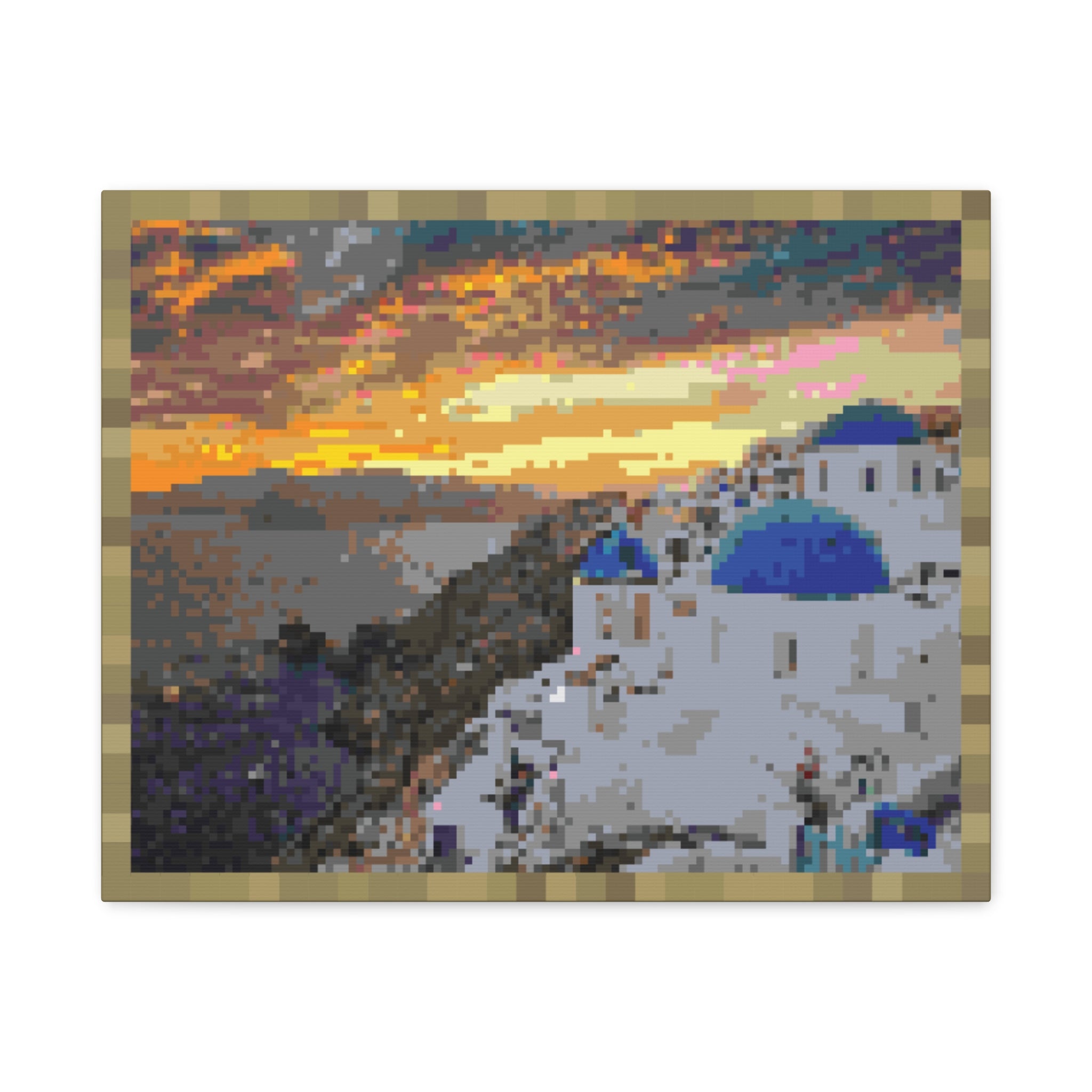Santorini Sunset Pixel-Style Matte Canvas Print