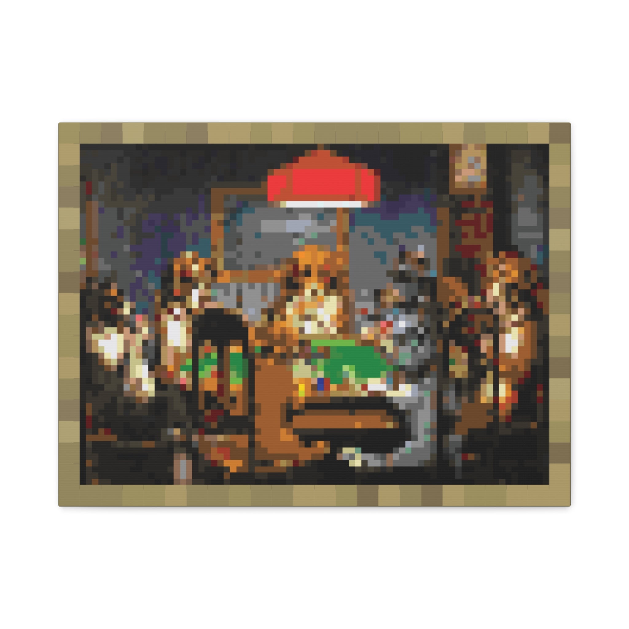 Dogs Playing Poker Pixel-Style Matte Canvas Print