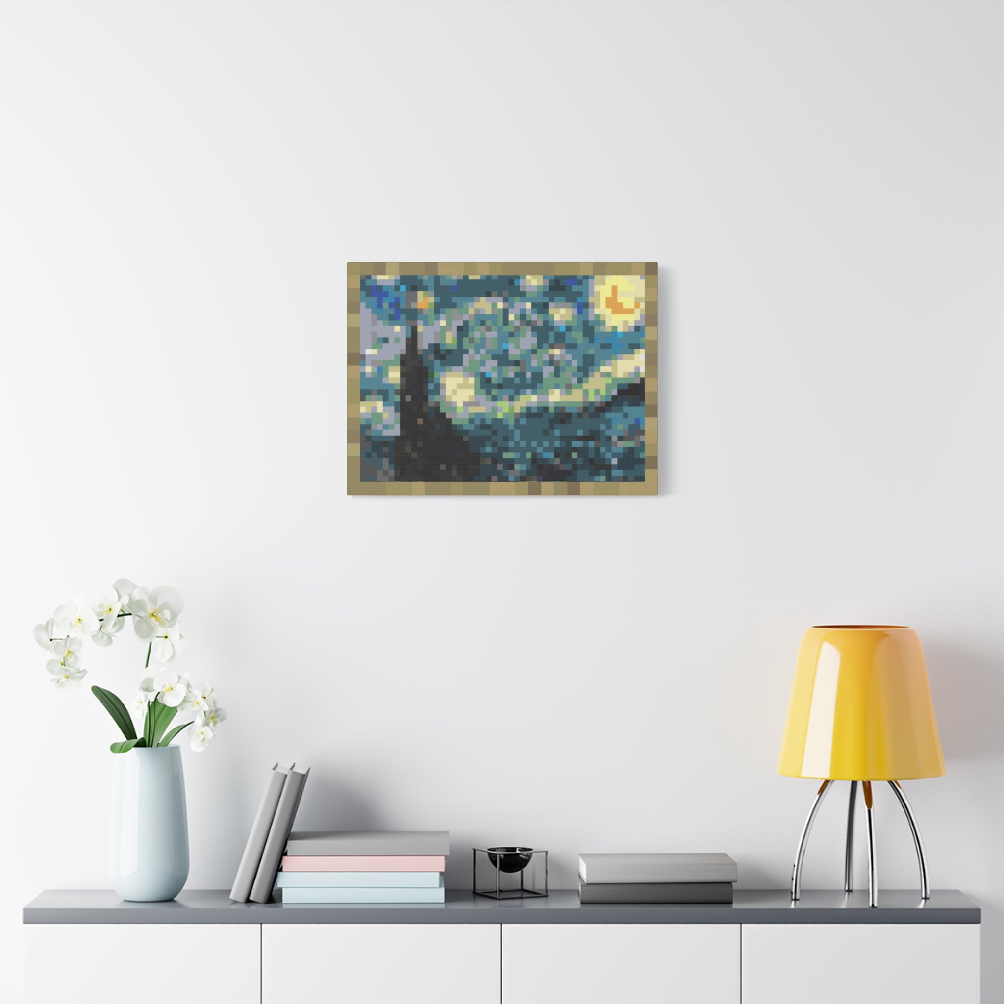 Starry Night Pixel-Style Matte Canvas Print
