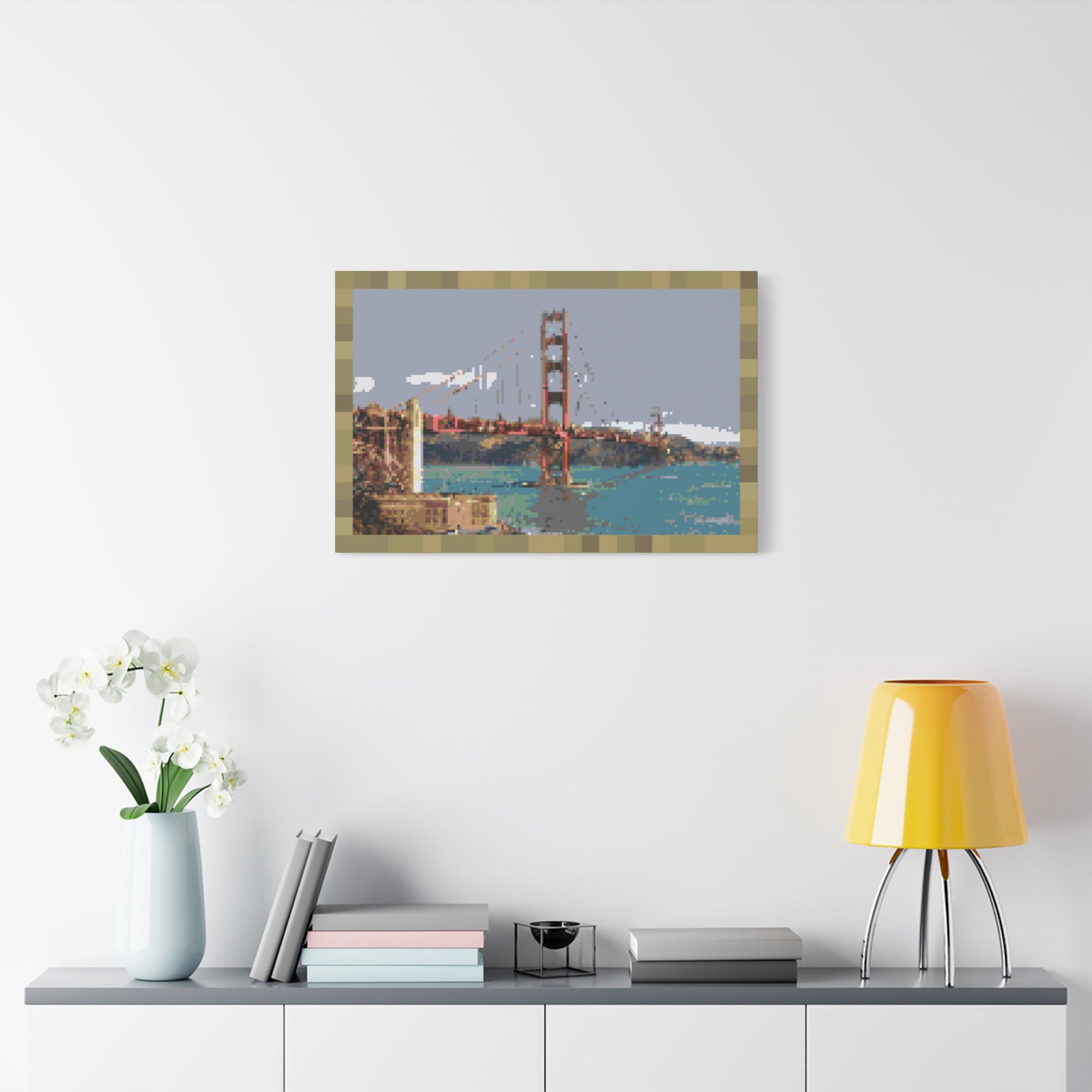 Golden Gate Bridge Pixel-Style Matte Canvas Print