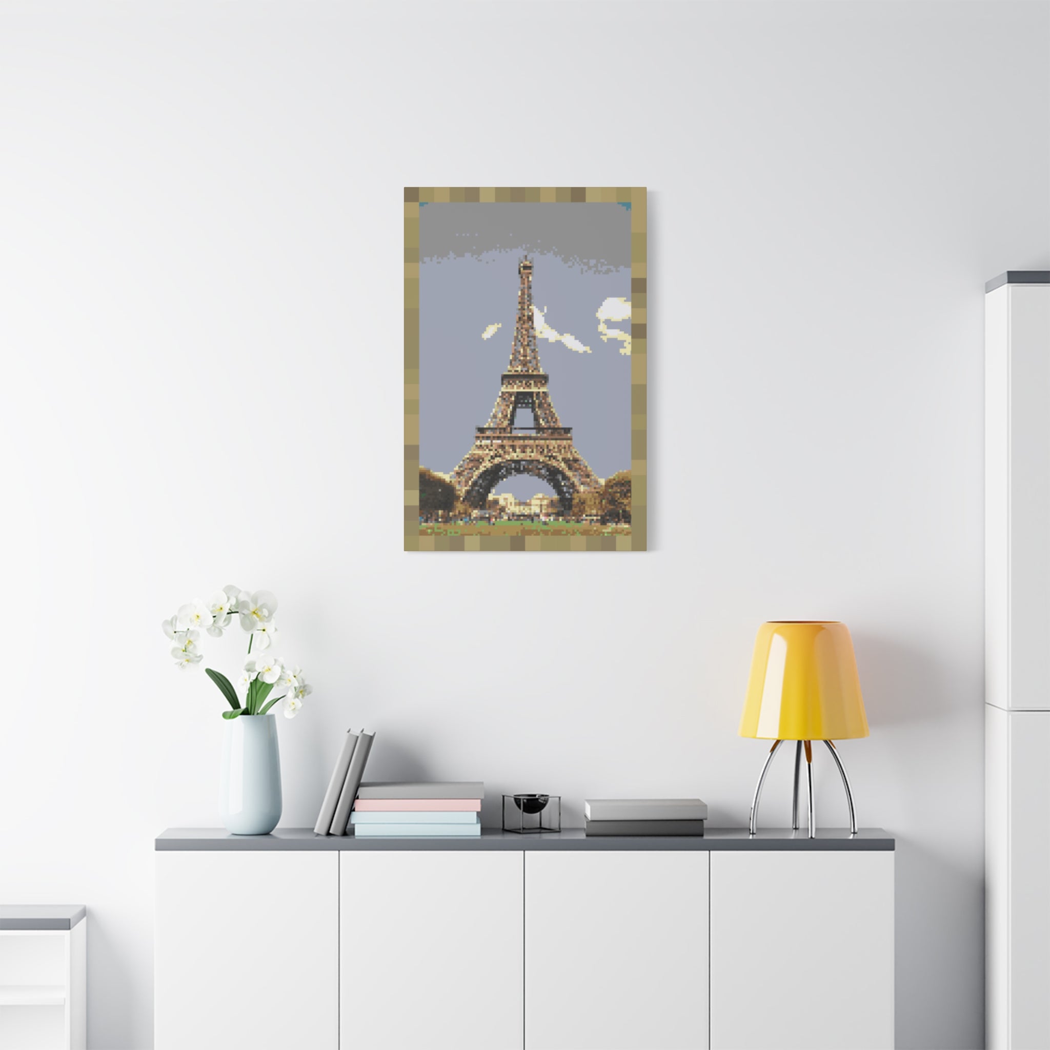 Eiffel Tower Pixel-Style Matte Canvas Print
