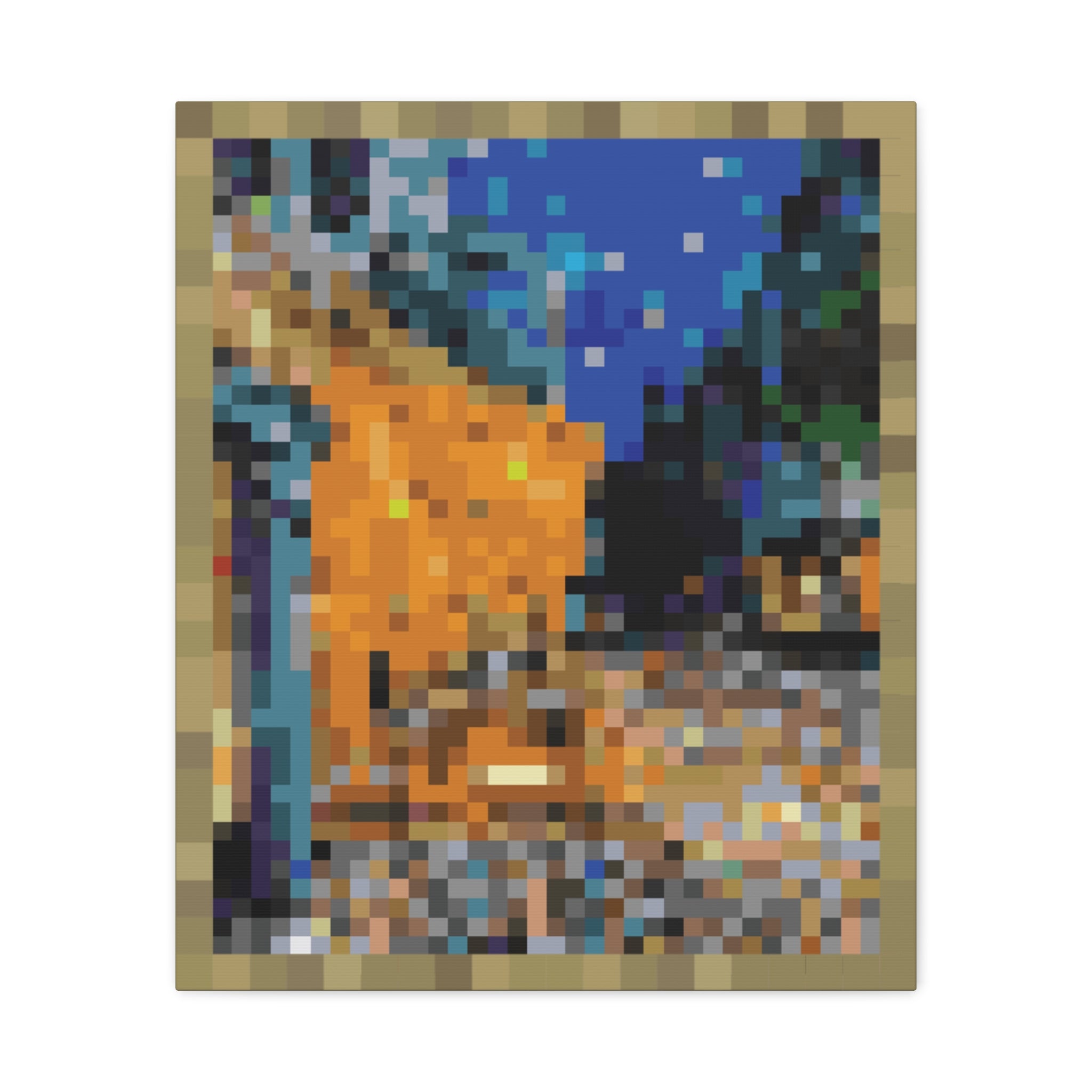 Cafe Terrace at Night Pixel-Style Matte Canvas Print