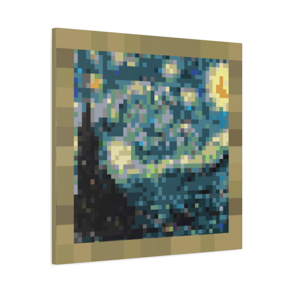 Starry Night Pixel-Style Matte Canvas Print