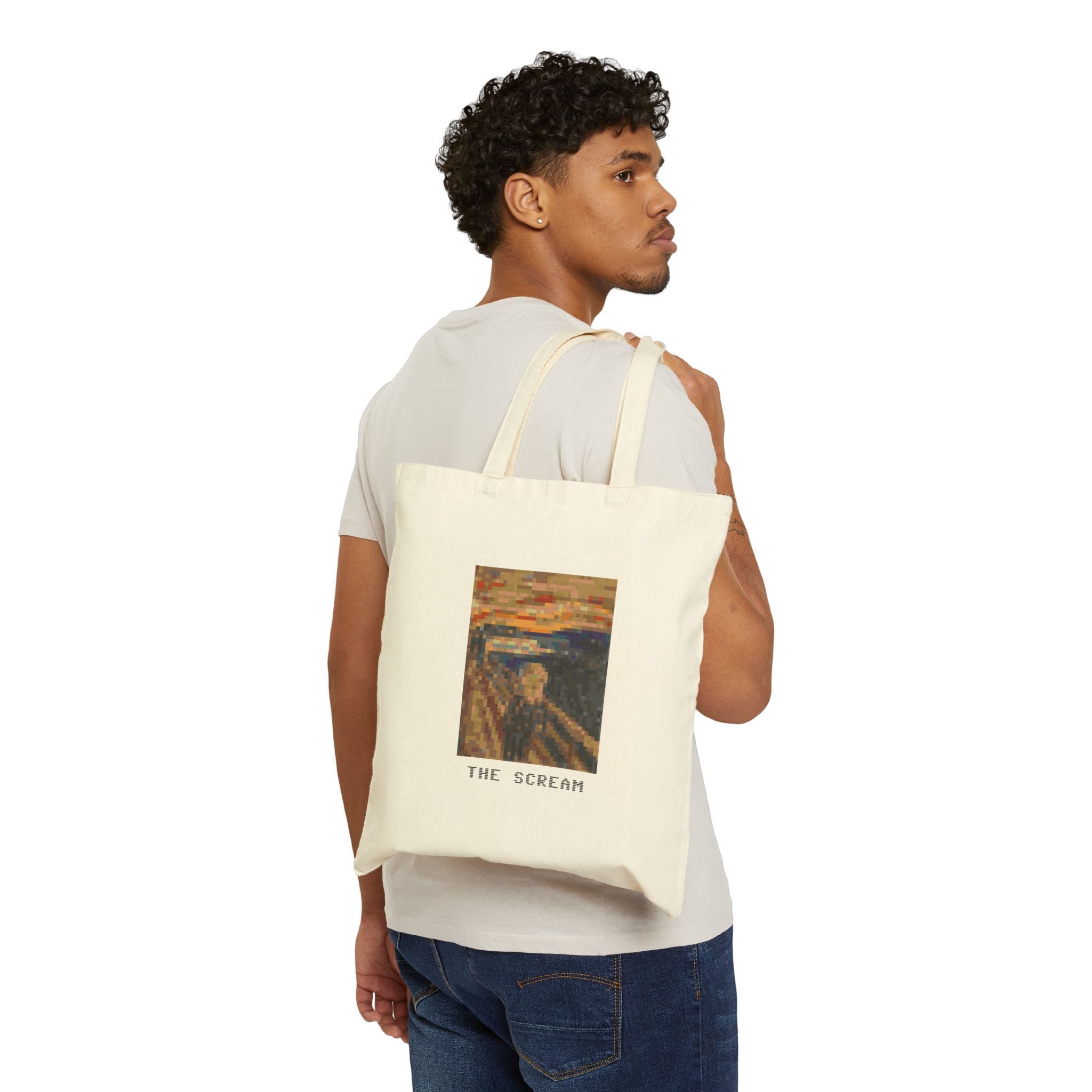 The Scream Pixel Art Tote Bag — Famous Artwork Canvas Tote