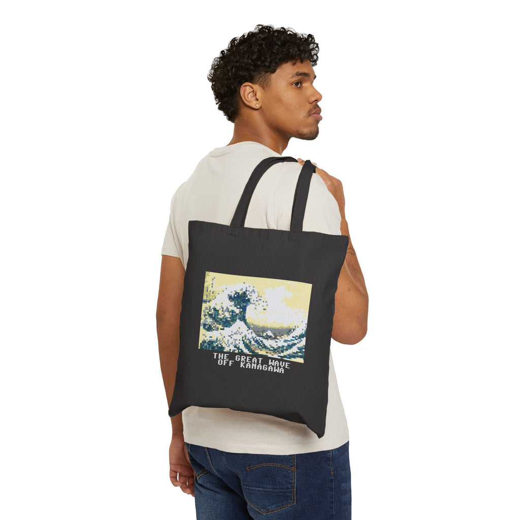 The Great Wave Pixel Art Tote Bag — Famous Artwork Canvas Tote