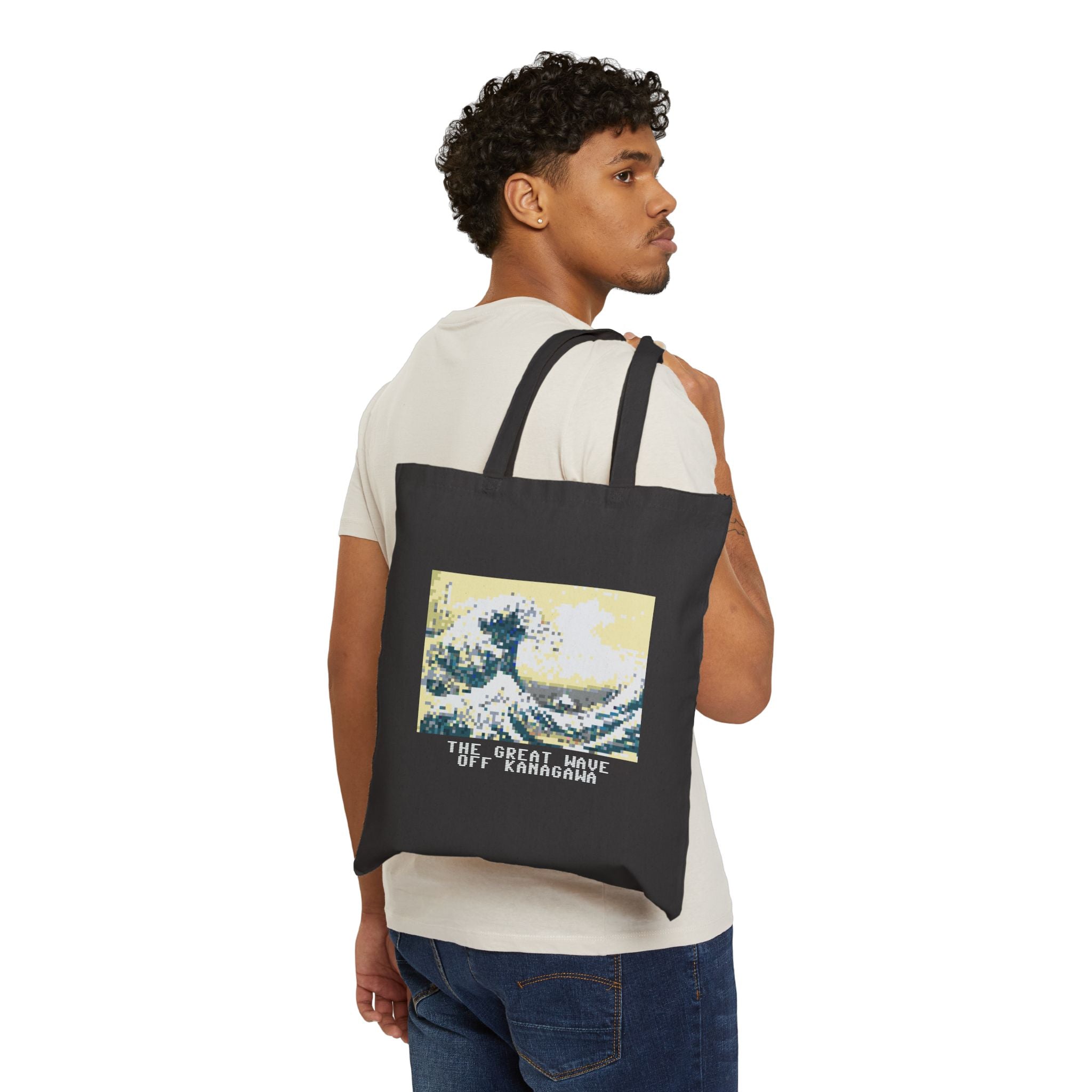The Great Wave Pixel Art Tote Bag — Famous Artwork Canvas Tote