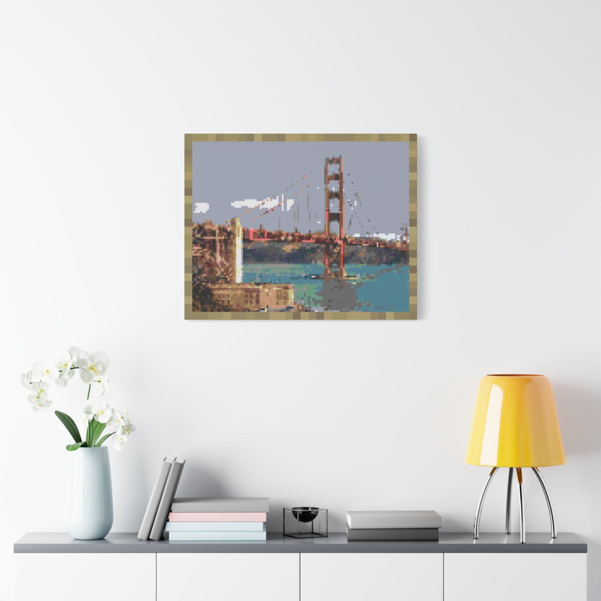 Golden Gate Bridge Pixel-Style Matte Canvas Print