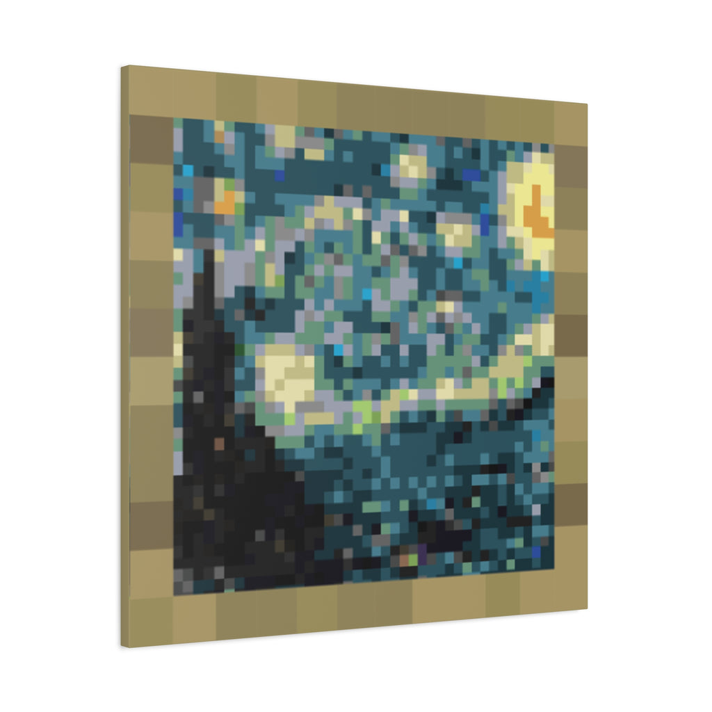 Starry Night Pixel-Style Matte Canvas Print