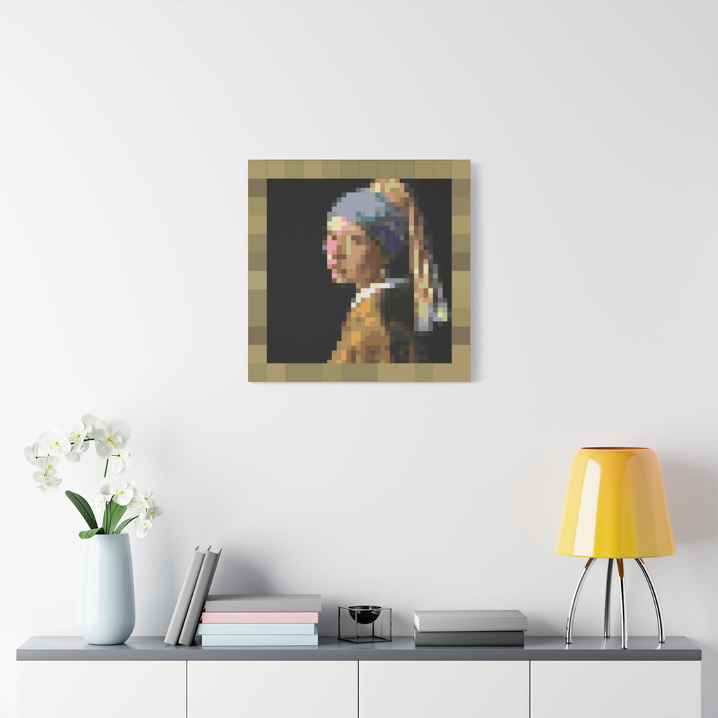 Girl with a Pearl Earring Pixel-Style Matte Canvas Print