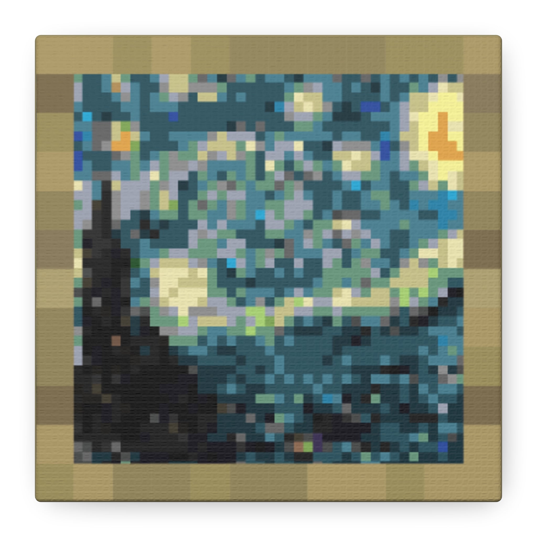Starry Night Pixel-Style Matte Canvas Print