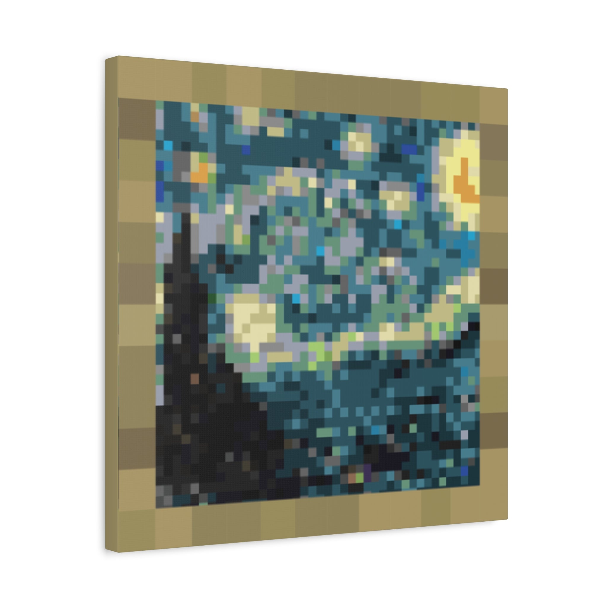 Starry Night Pixel-Style Matte Canvas Print