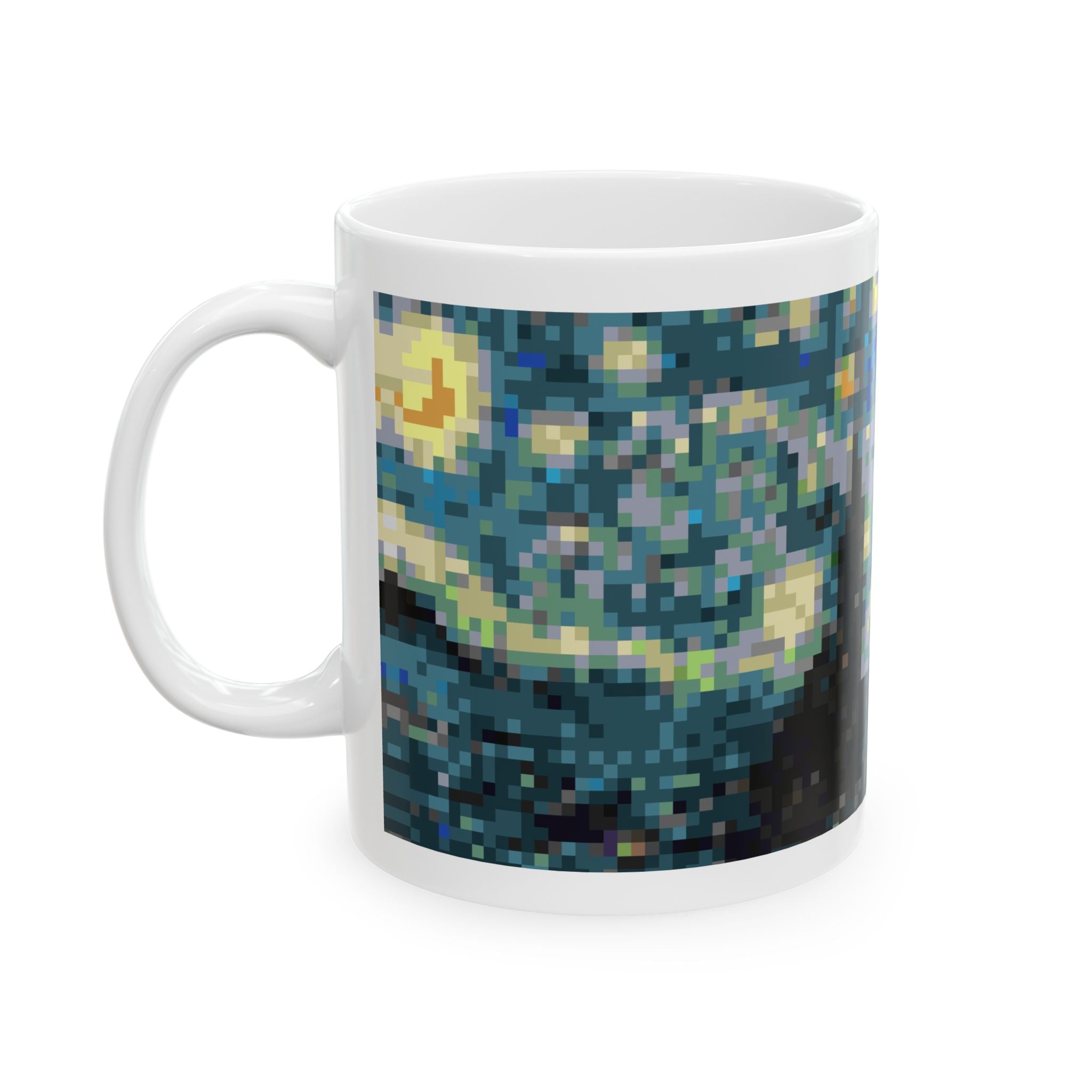 Starry Night Pixel-Style Ceramic Mug (11oz/15oz)