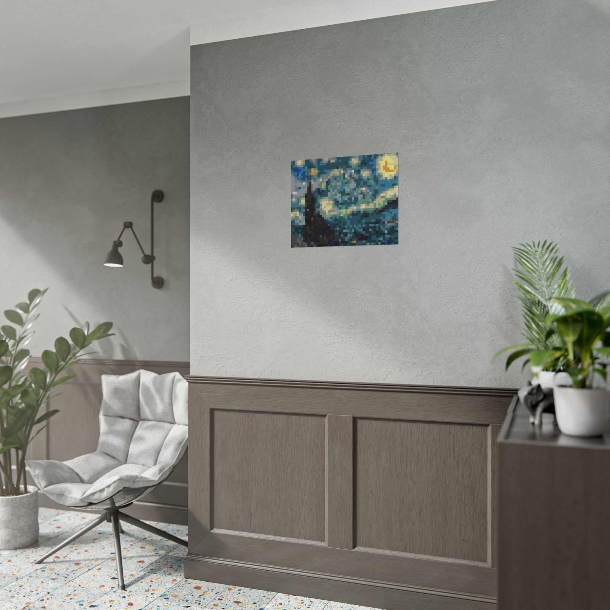 Starry Night Pixel-Style Rolled Art Print
