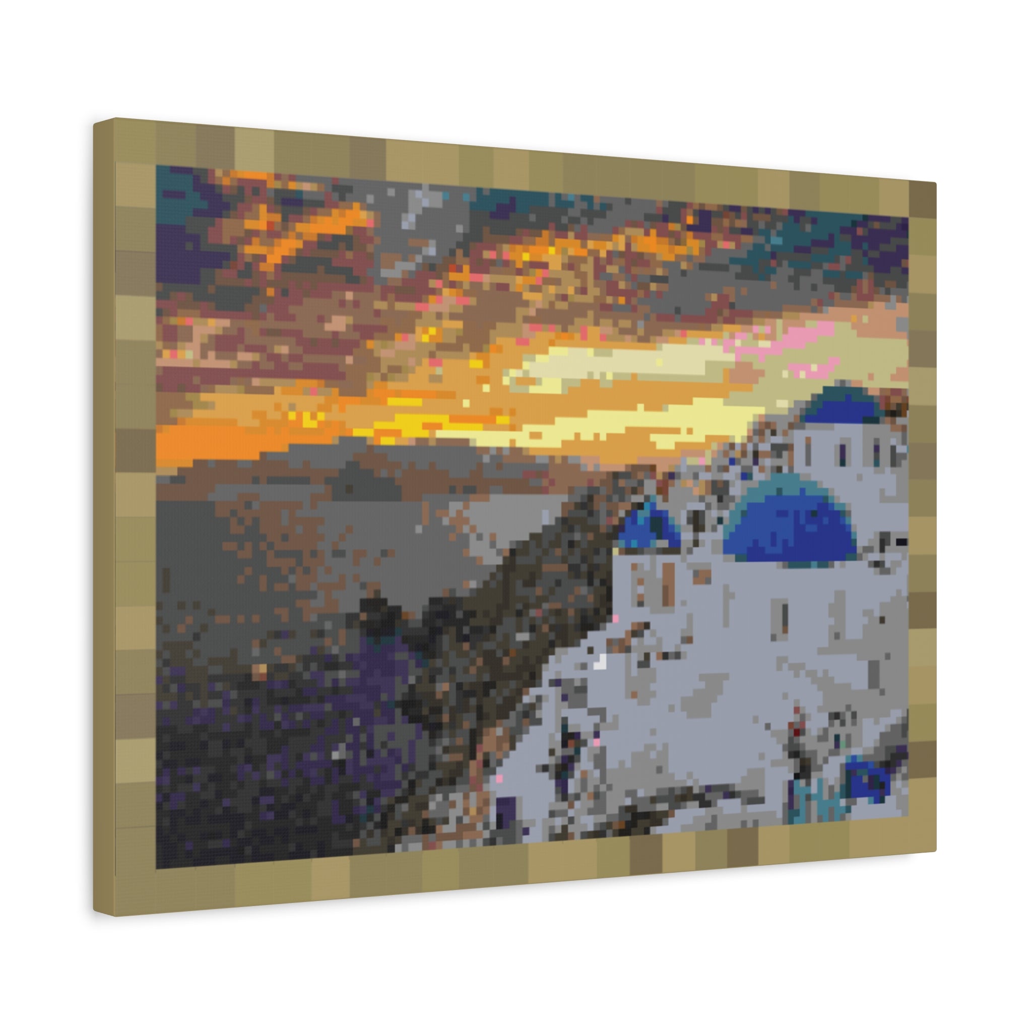 Santorini Sunset Pixel-Style Matte Canvas Print