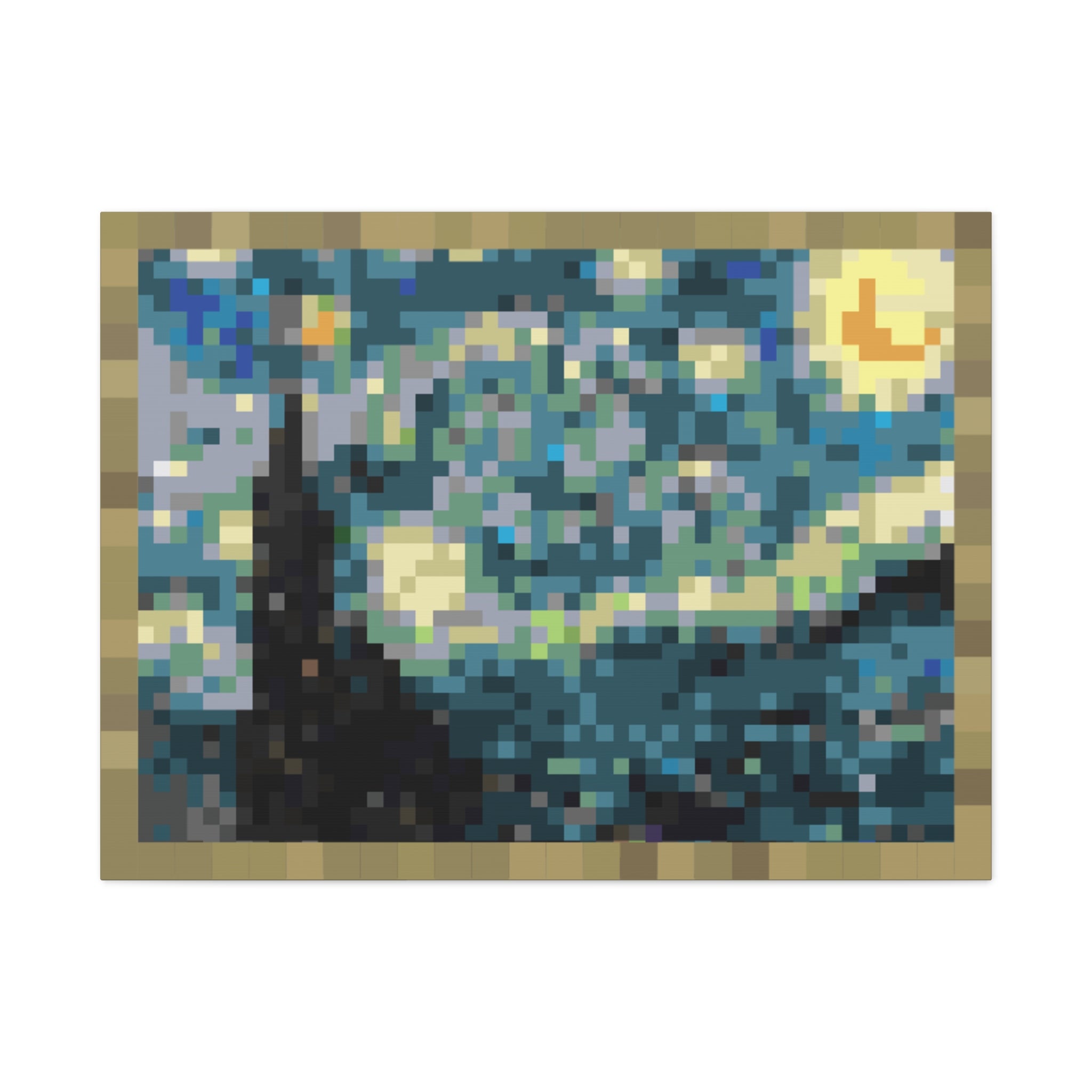Starry Night Pixel-Style Matte Canvas Print
