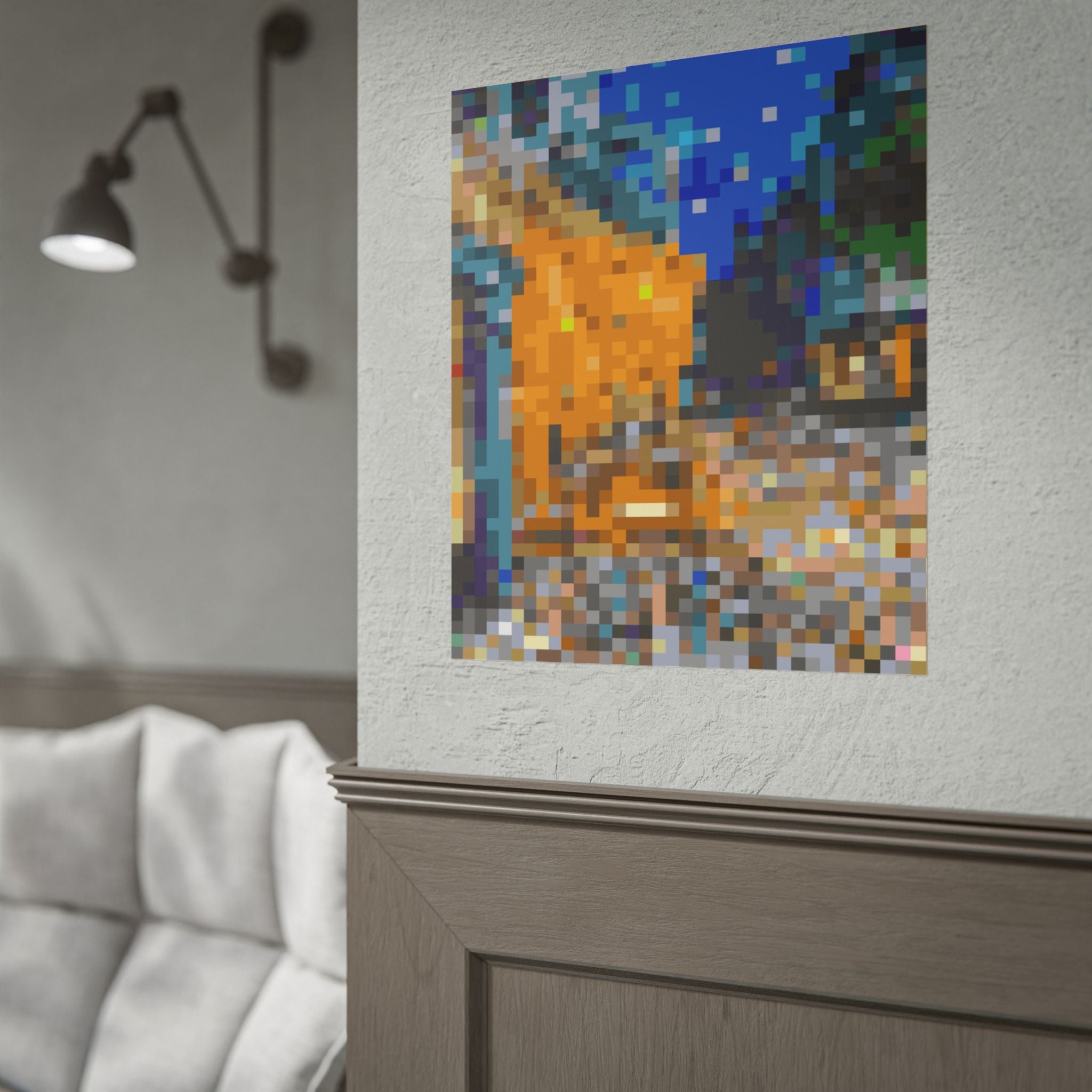 Cafe Terrace at Night Pixel-Style Rolled Art Print