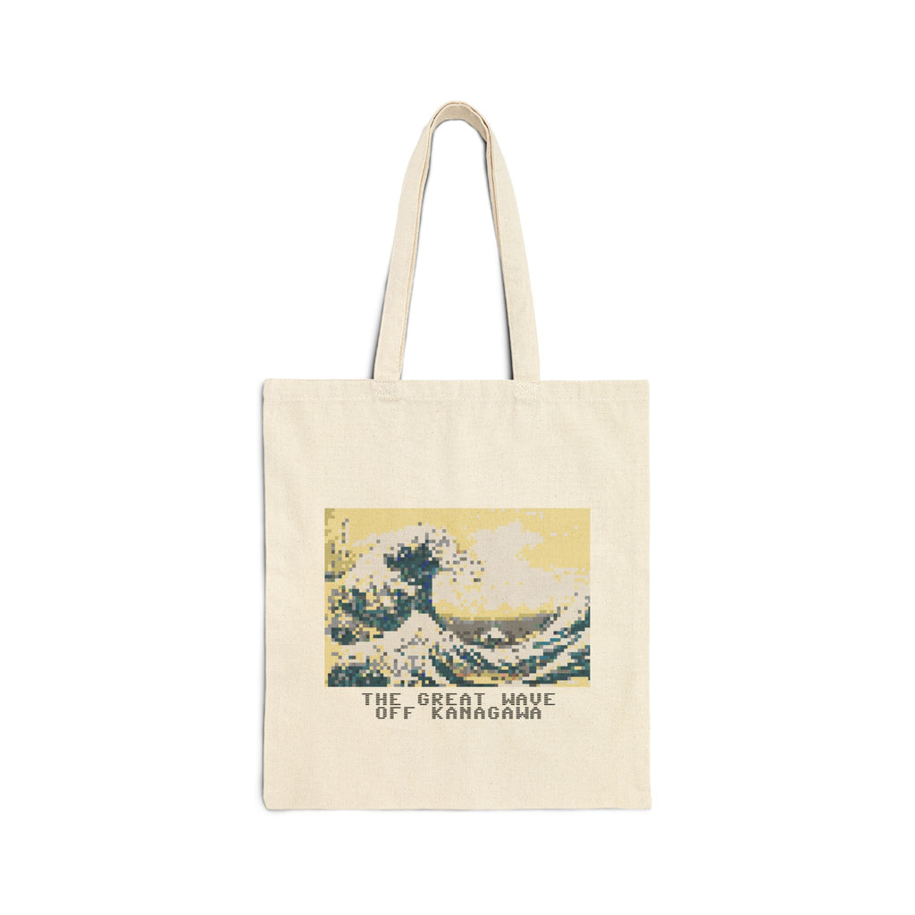 The Great Wave Pixel Art Tote Bag — Famous Artwork Canvas Tote