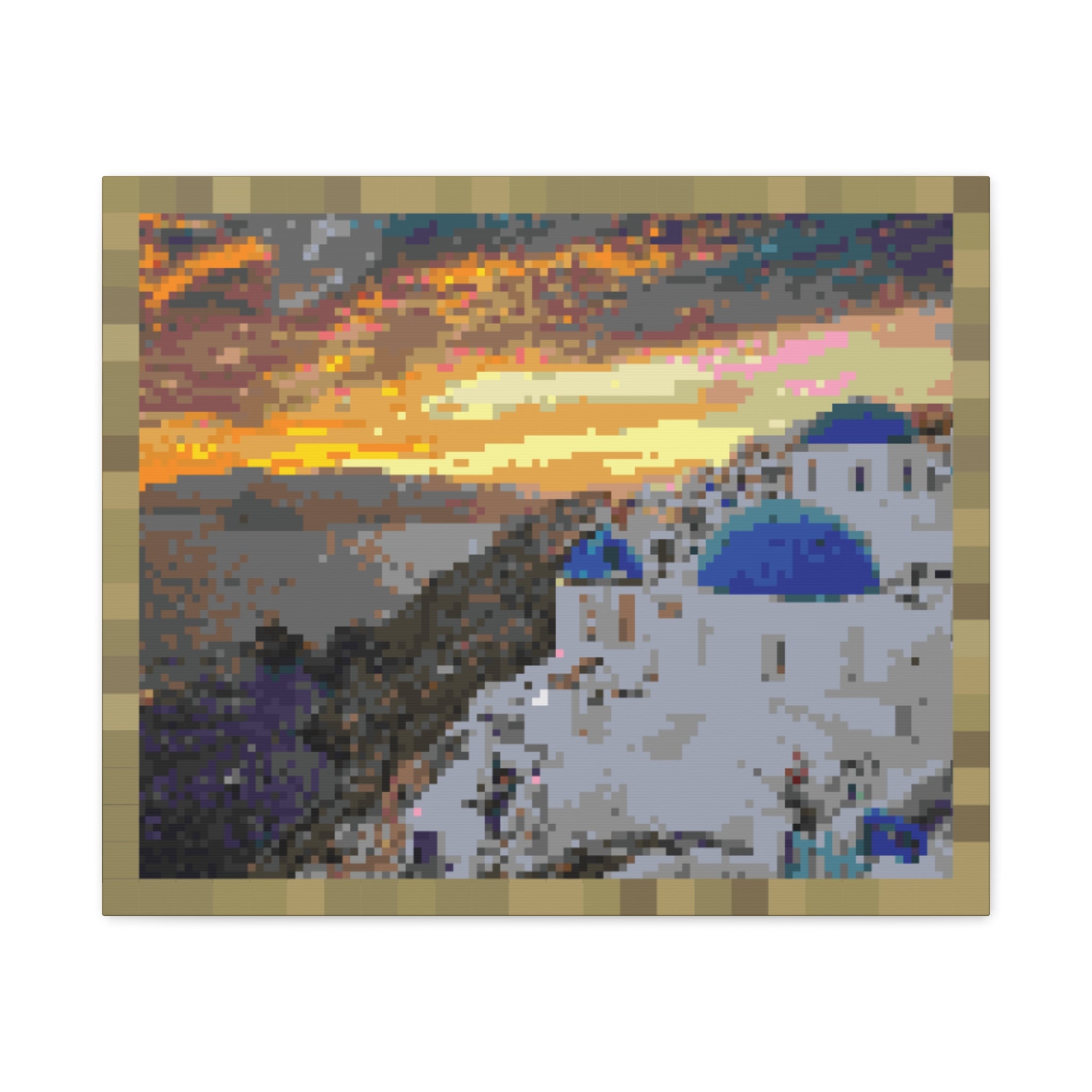 Santorini Sunset Pixel-Style Matte Canvas Print