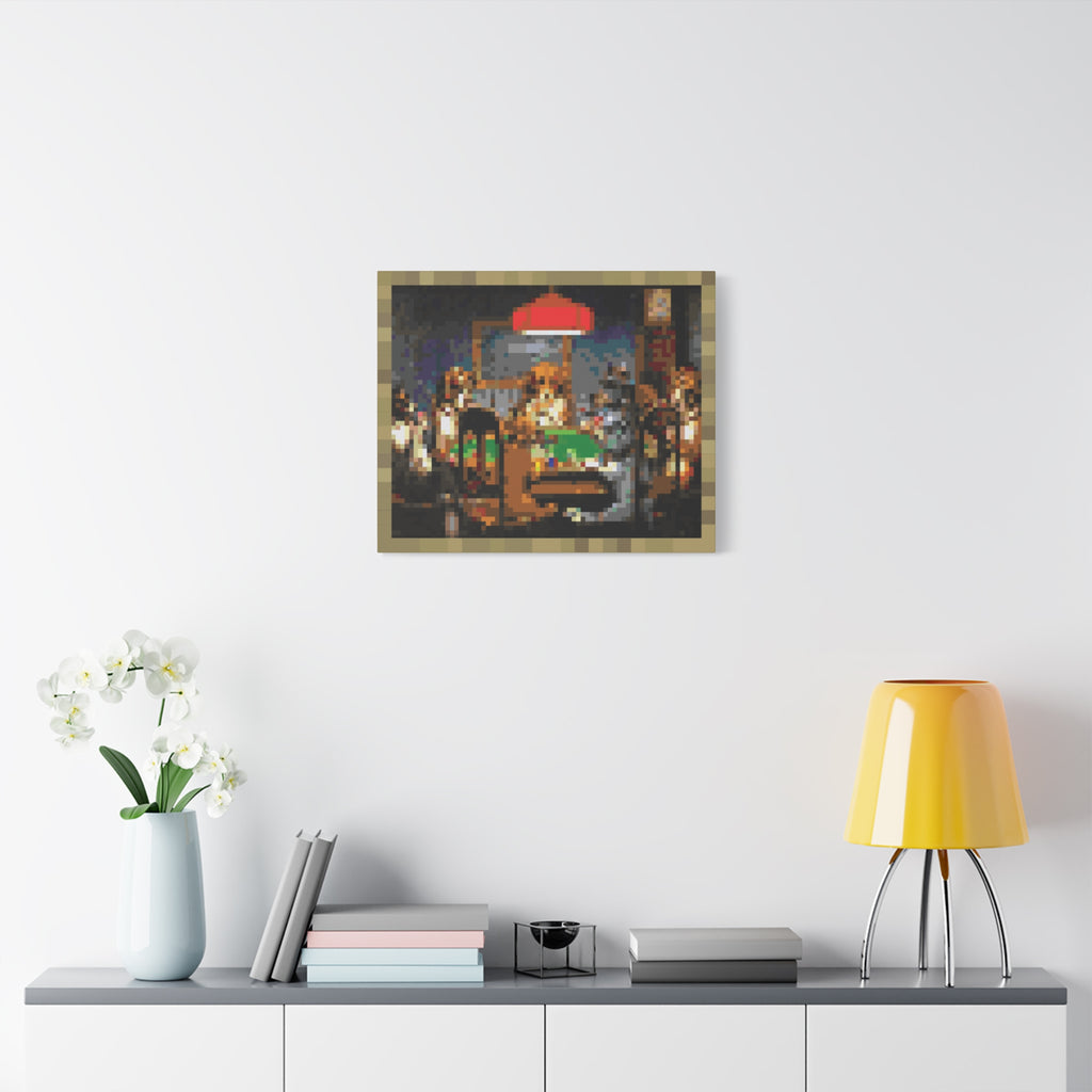 Dogs Playing Poker Pixel-Style Matte Canvas Print