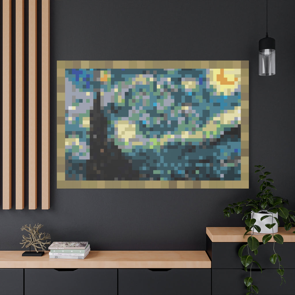 Starry Night Pixel-Style Matte Canvas Print