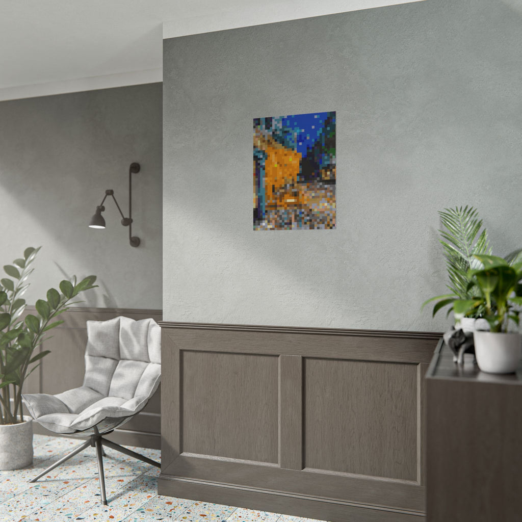 Cafe Terrace at Night Pixel-Style Rolled Art Print