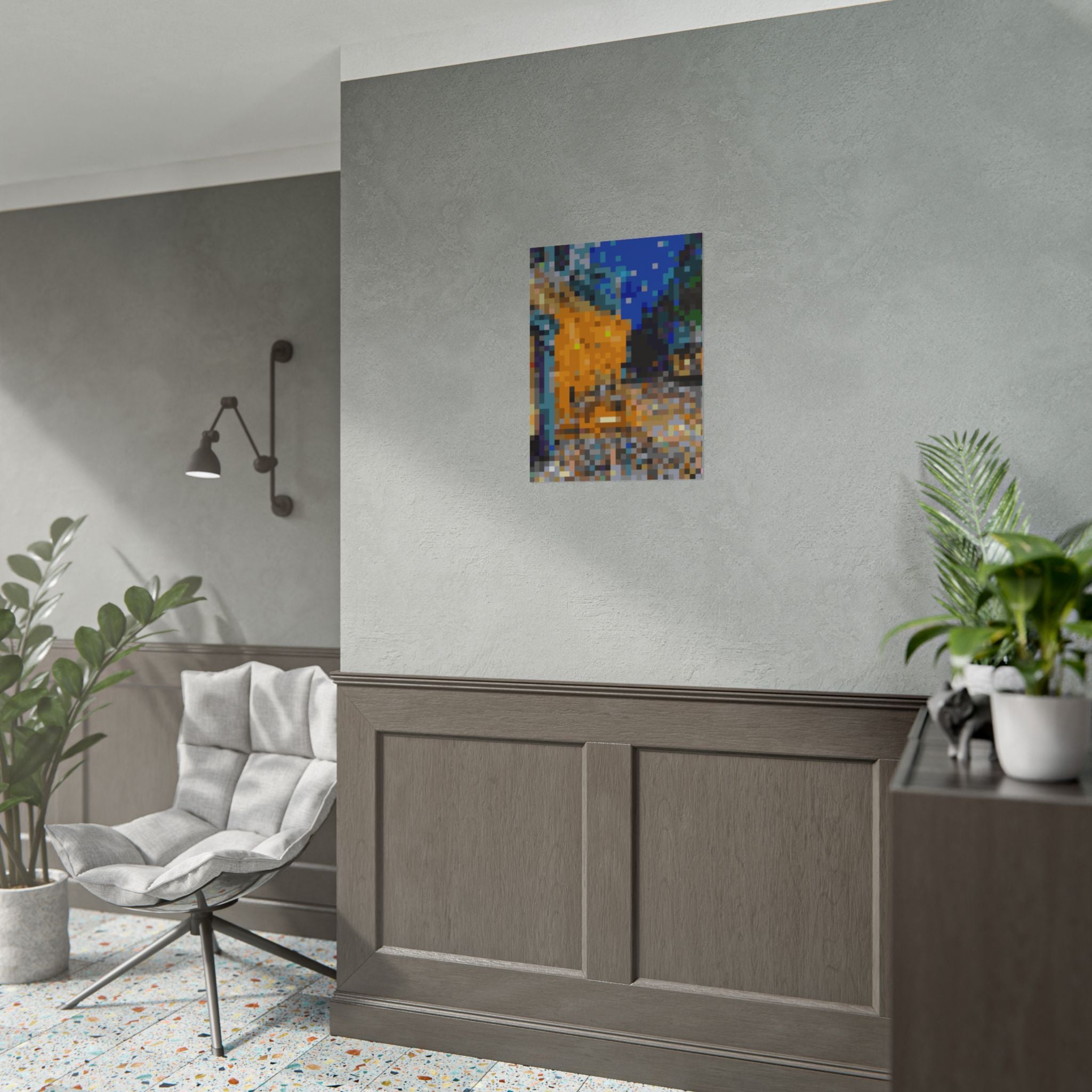 Cafe Terrace at Night Pixel-Style Rolled Art Print