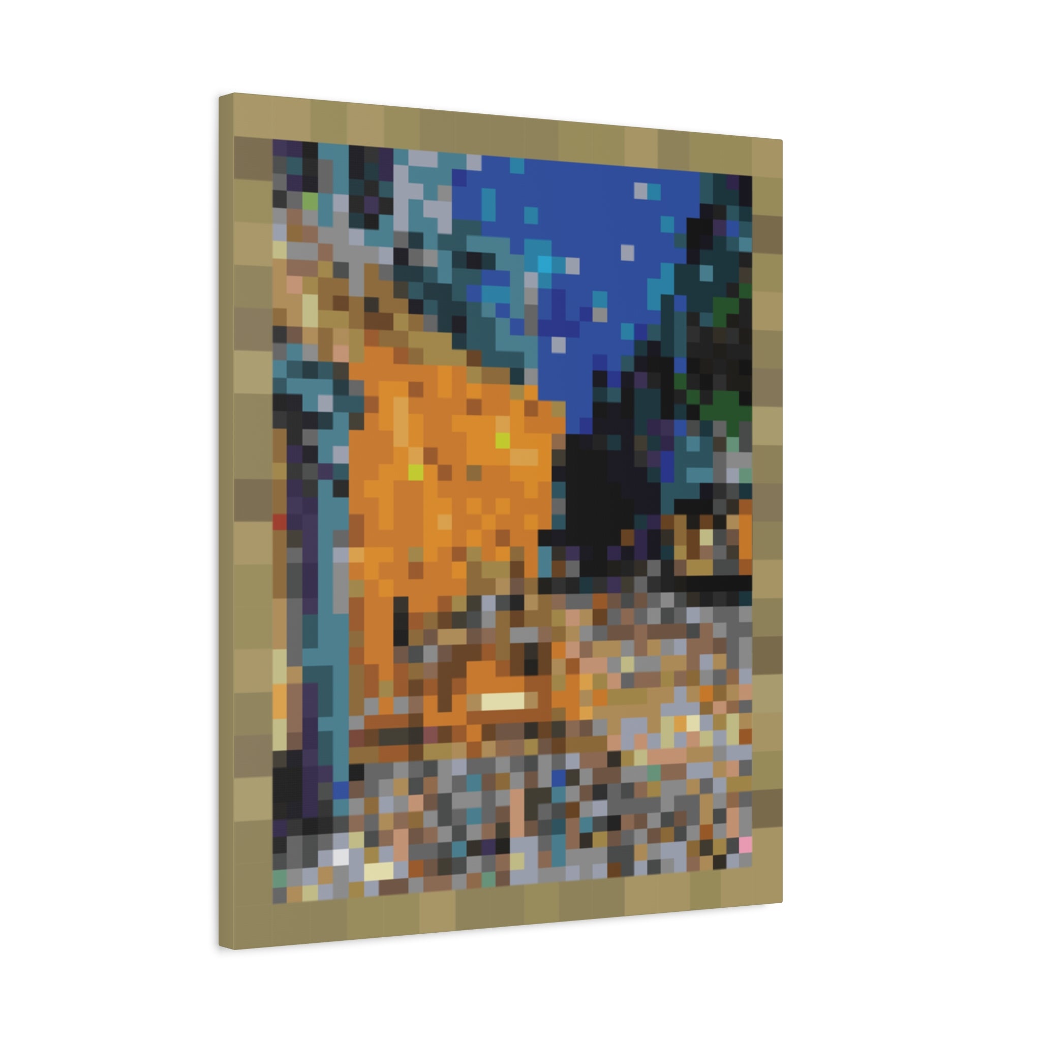 Cafe Terrace at Night Pixel-Style Matte Canvas Print