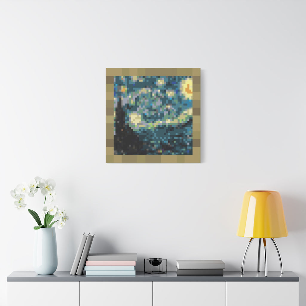 Starry Night Pixel-Style Matte Canvas Print