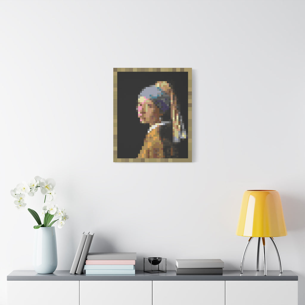 Girl with a Pearl Earring Pixel-Style Matte Canvas Print