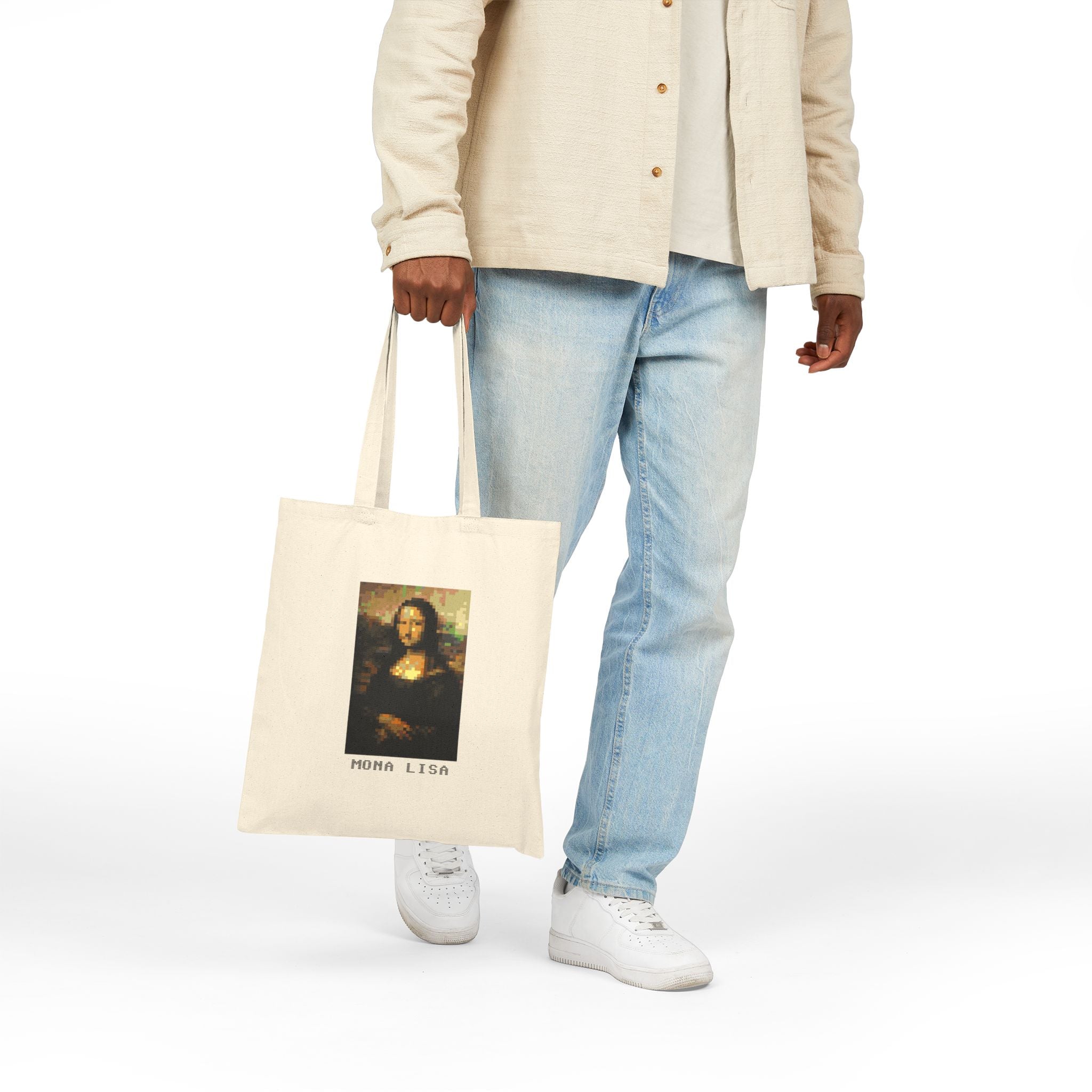The Mona Lisa Pixel Art Tote Bag — Famous Artwork Canvas Tote