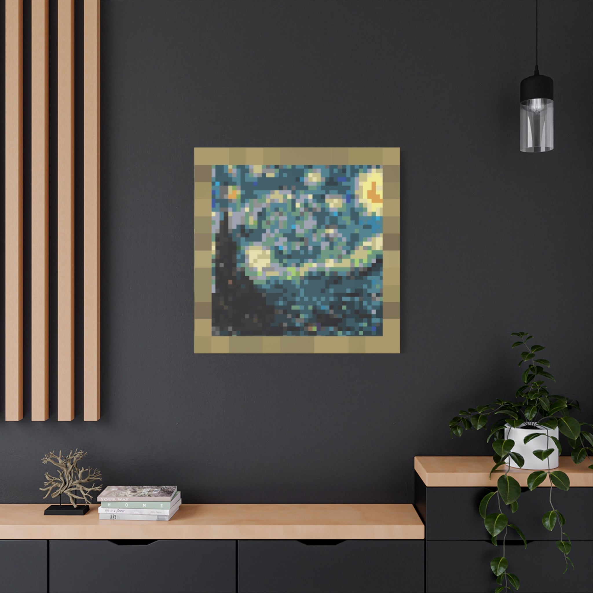 Starry Night Pixel-Style Matte Canvas Print