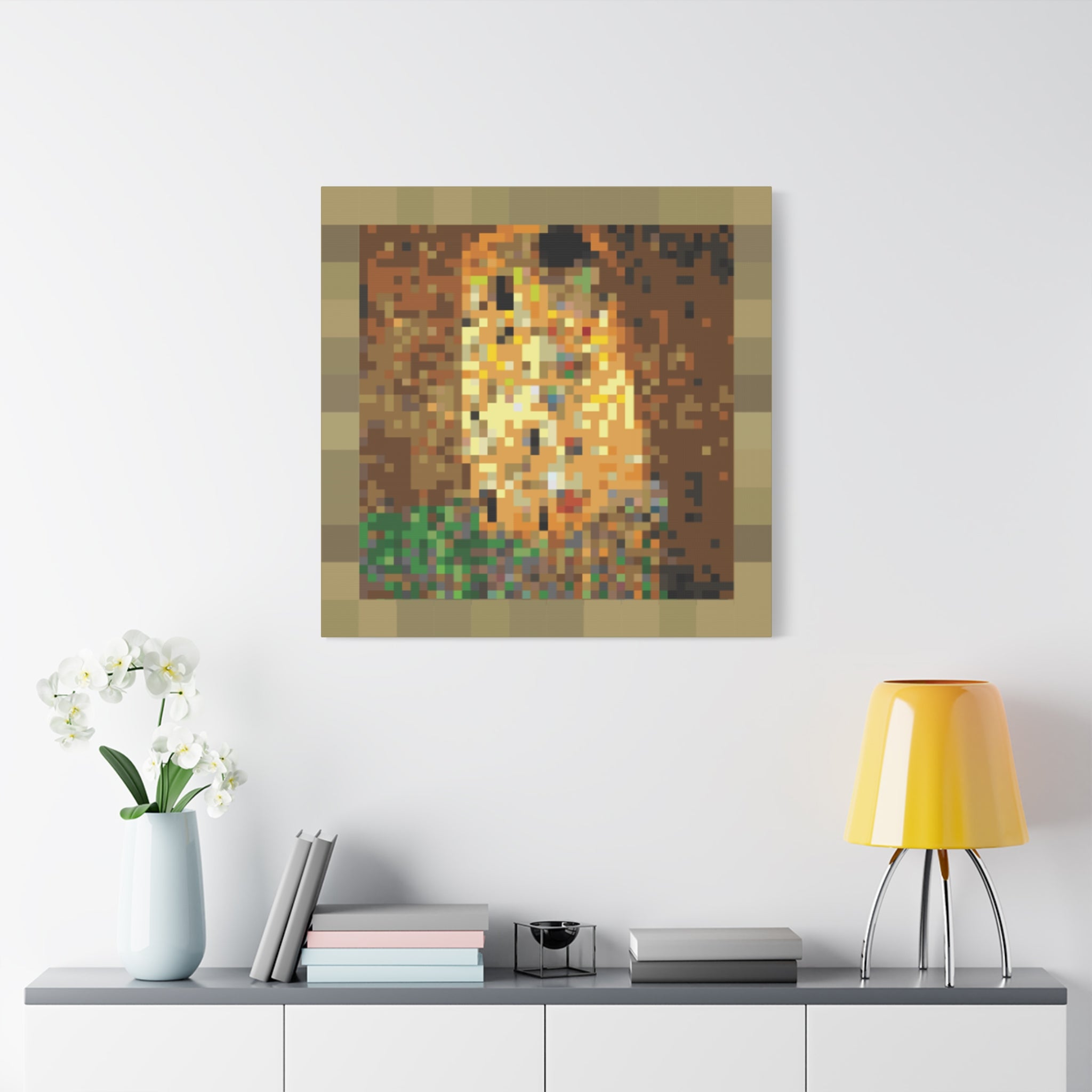 The Kiss Pixel-Style Matte Canvas Print