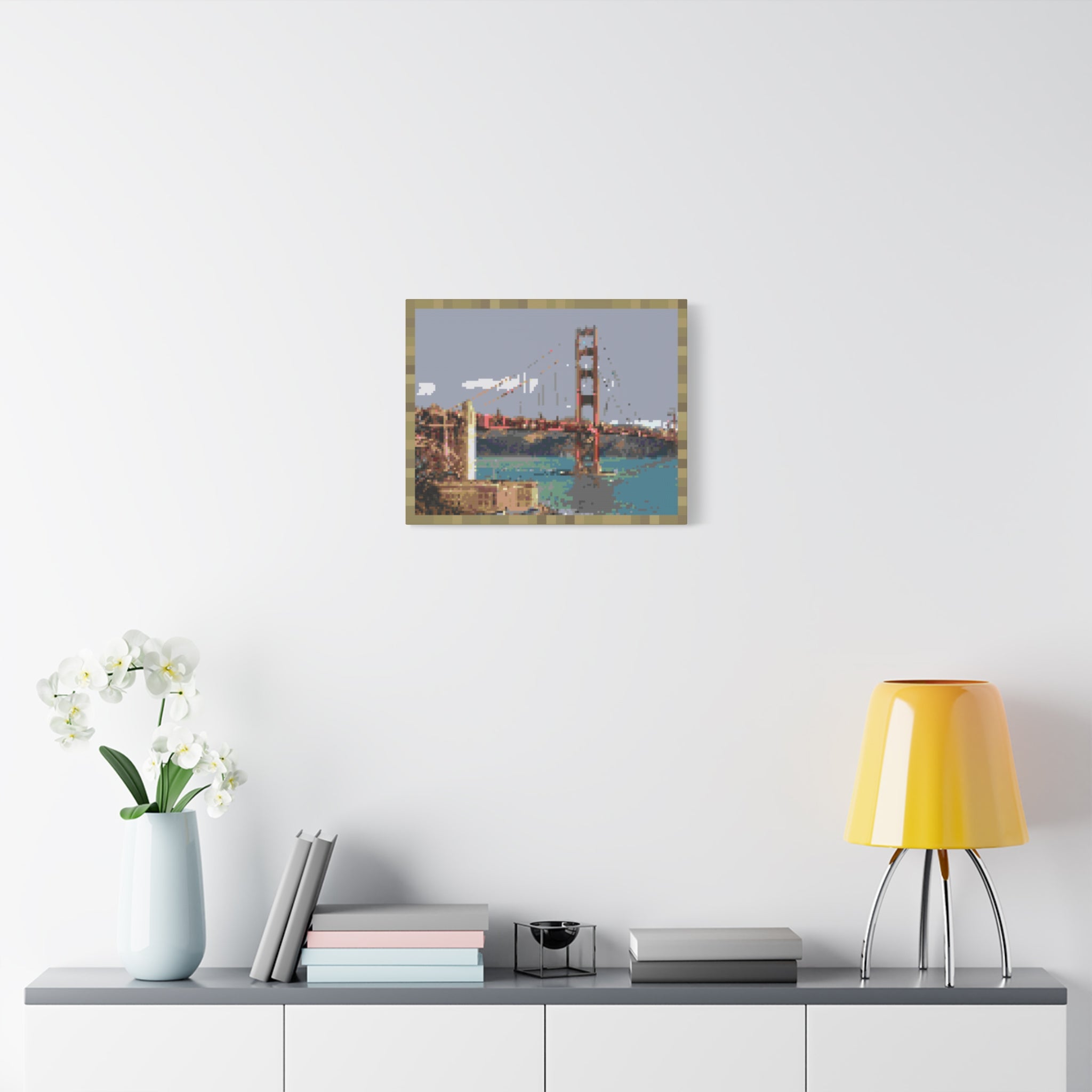 Golden Gate Bridge Pixel-Style Matte Canvas Print