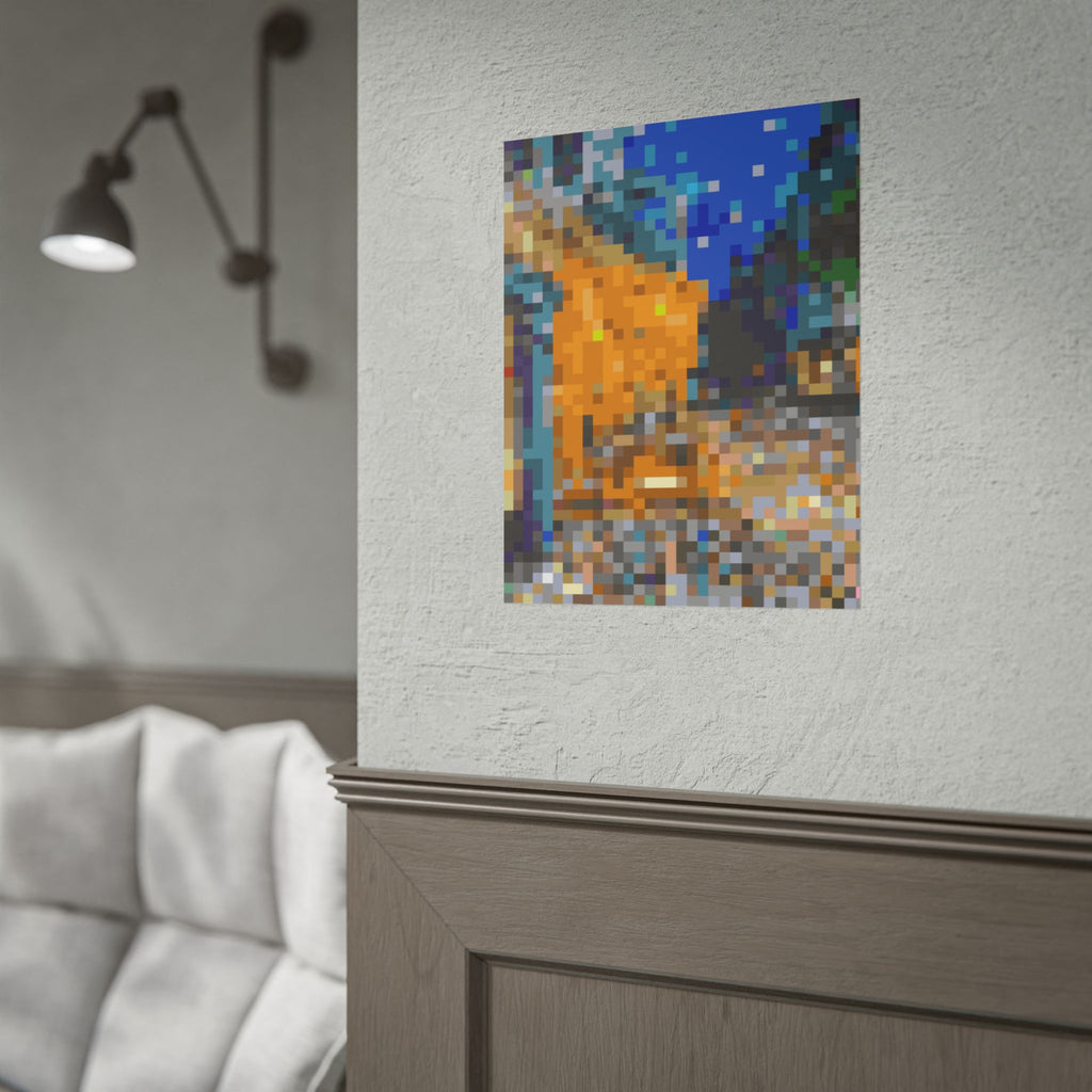 Cafe Terrace at Night Pixel-Style Rolled Art Print