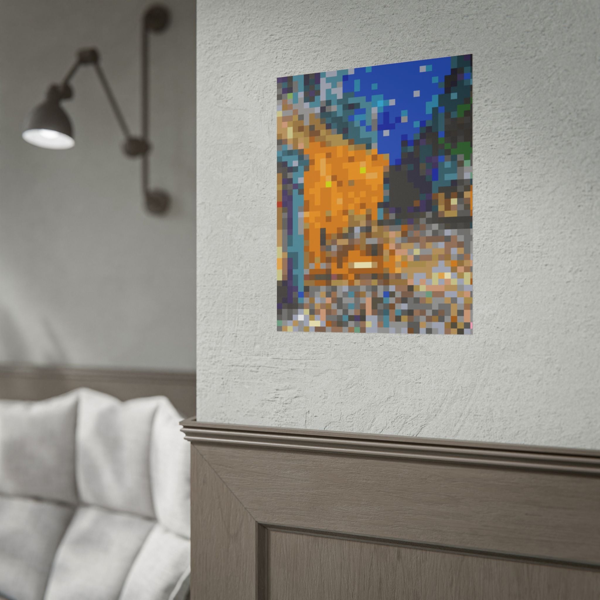 Cafe Terrace at Night Pixel-Style Rolled Art Print