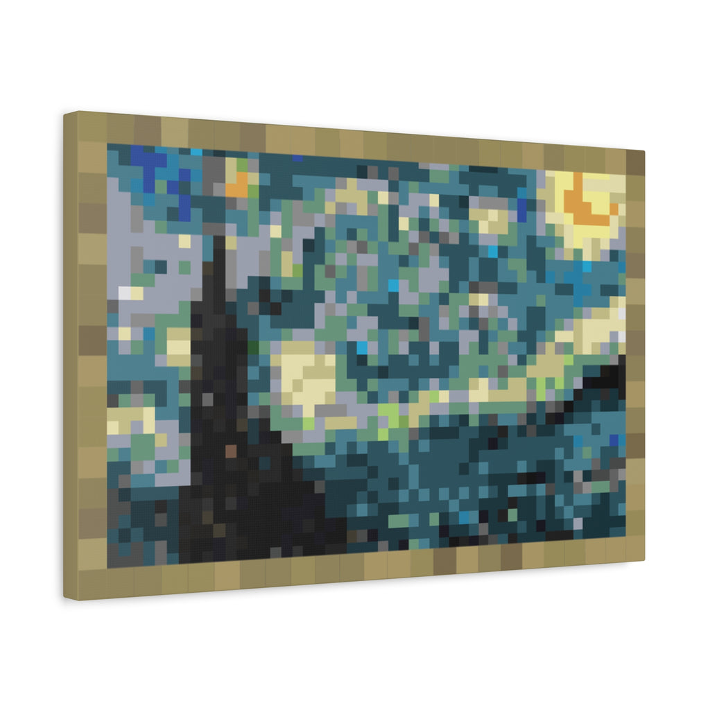 Starry Night Pixel-Style Matte Canvas Print