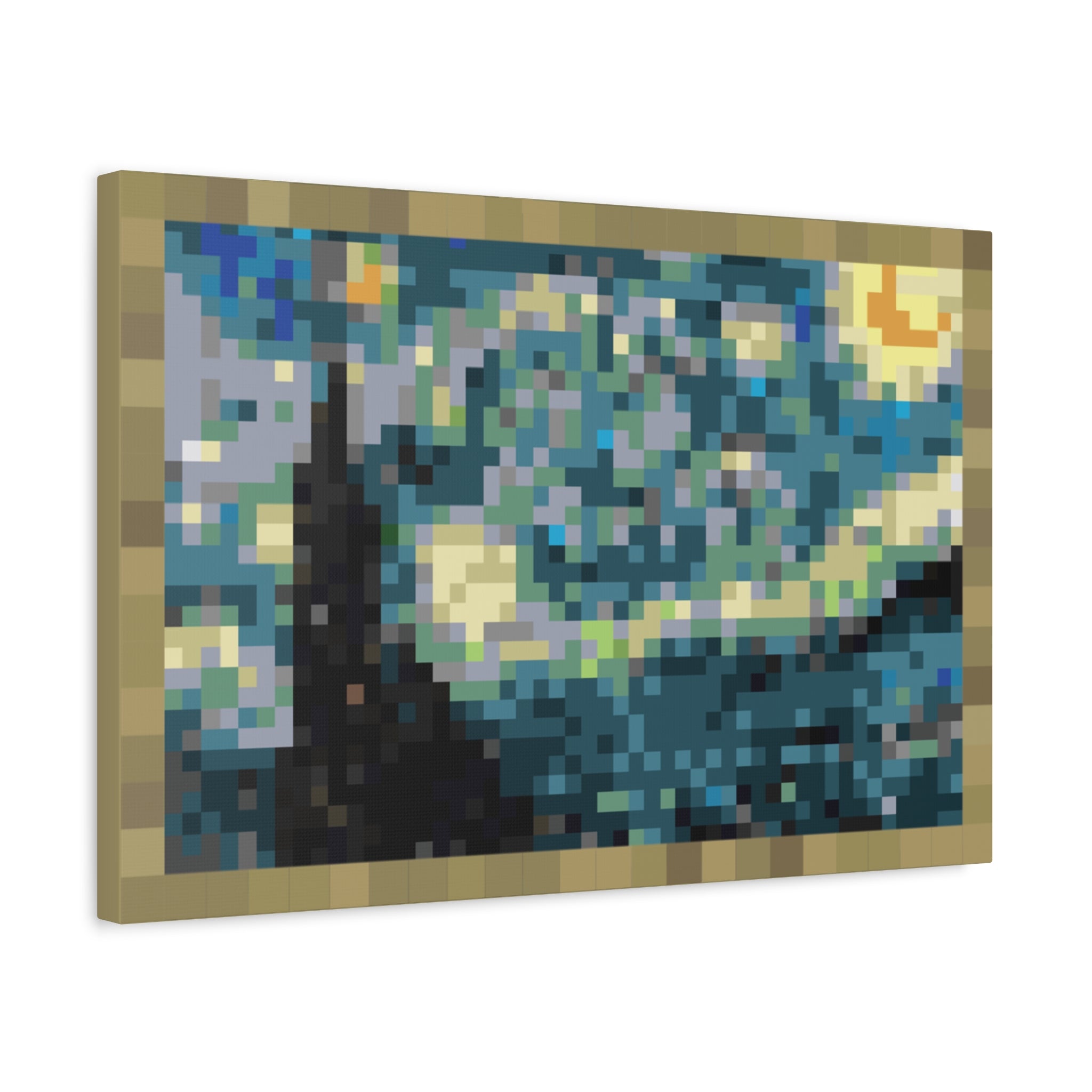 Starry Night Pixel-Style Matte Canvas Print