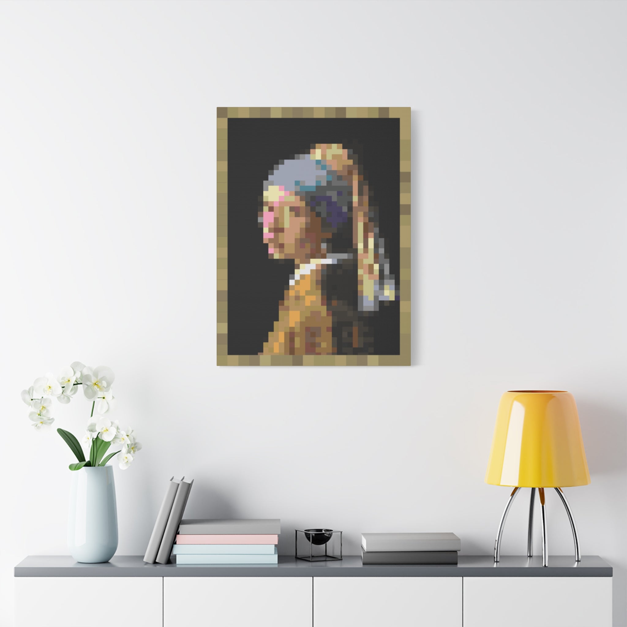 Girl with a Pearl Earring Pixel-Style Matte Canvas Print