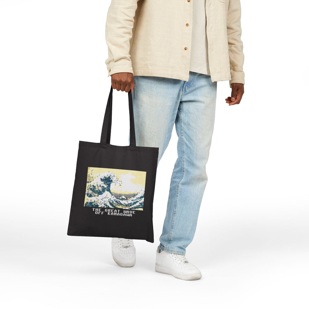 The Great Wave Pixel Art Tote Bag — Famous Artwork Canvas Tote