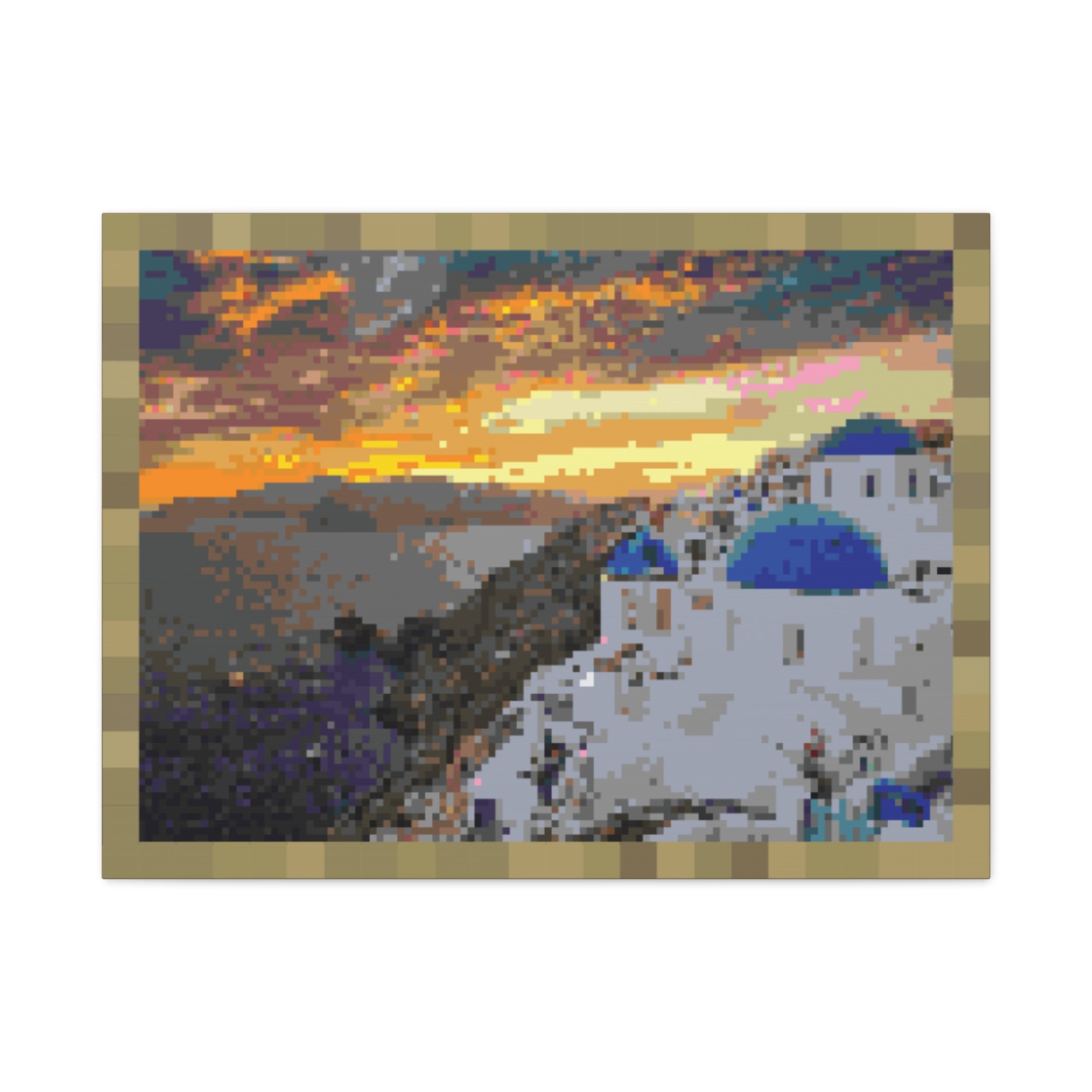 Santorini Sunset Pixel-Style Matte Canvas Print