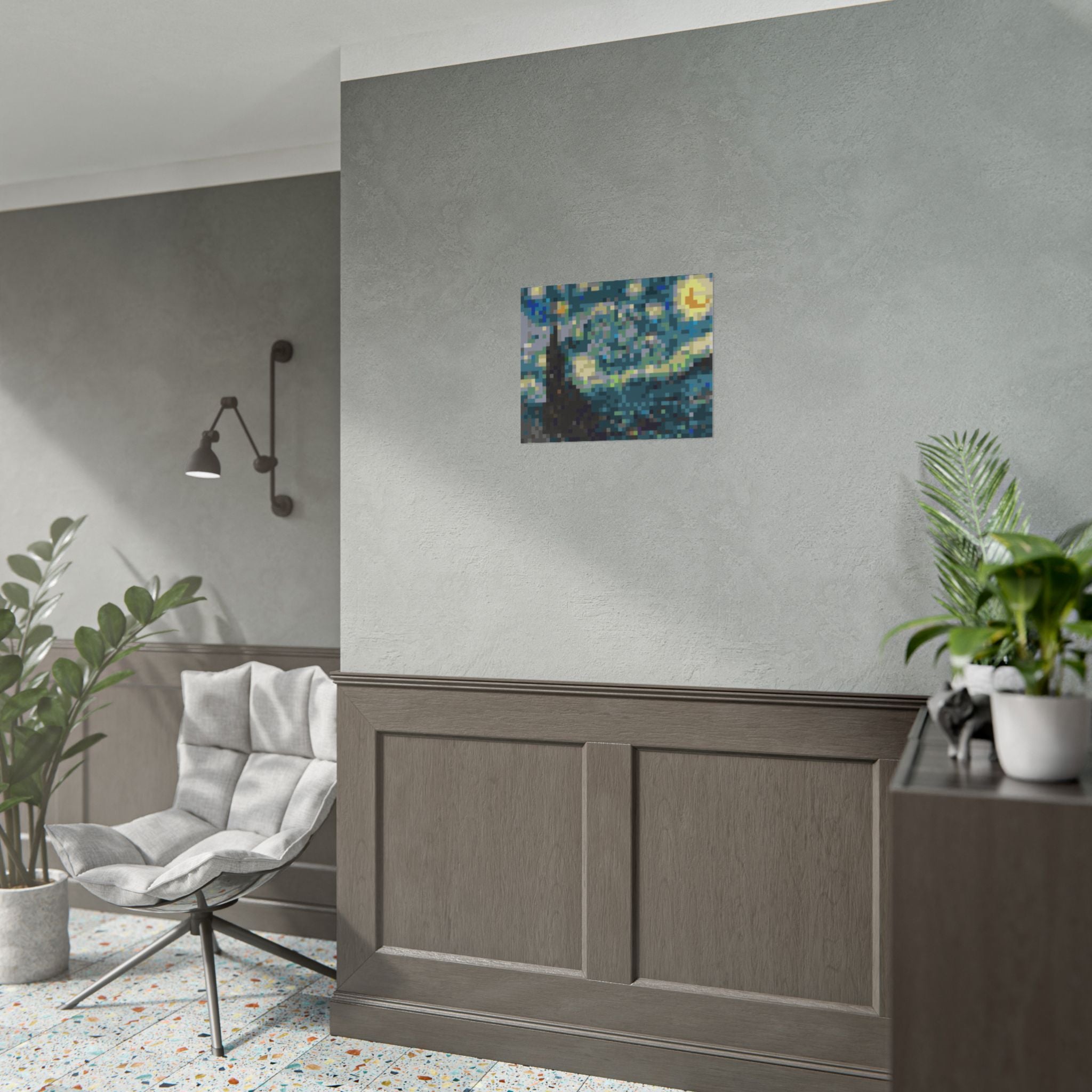 Starry Night Pixel-Style Rolled Art Print