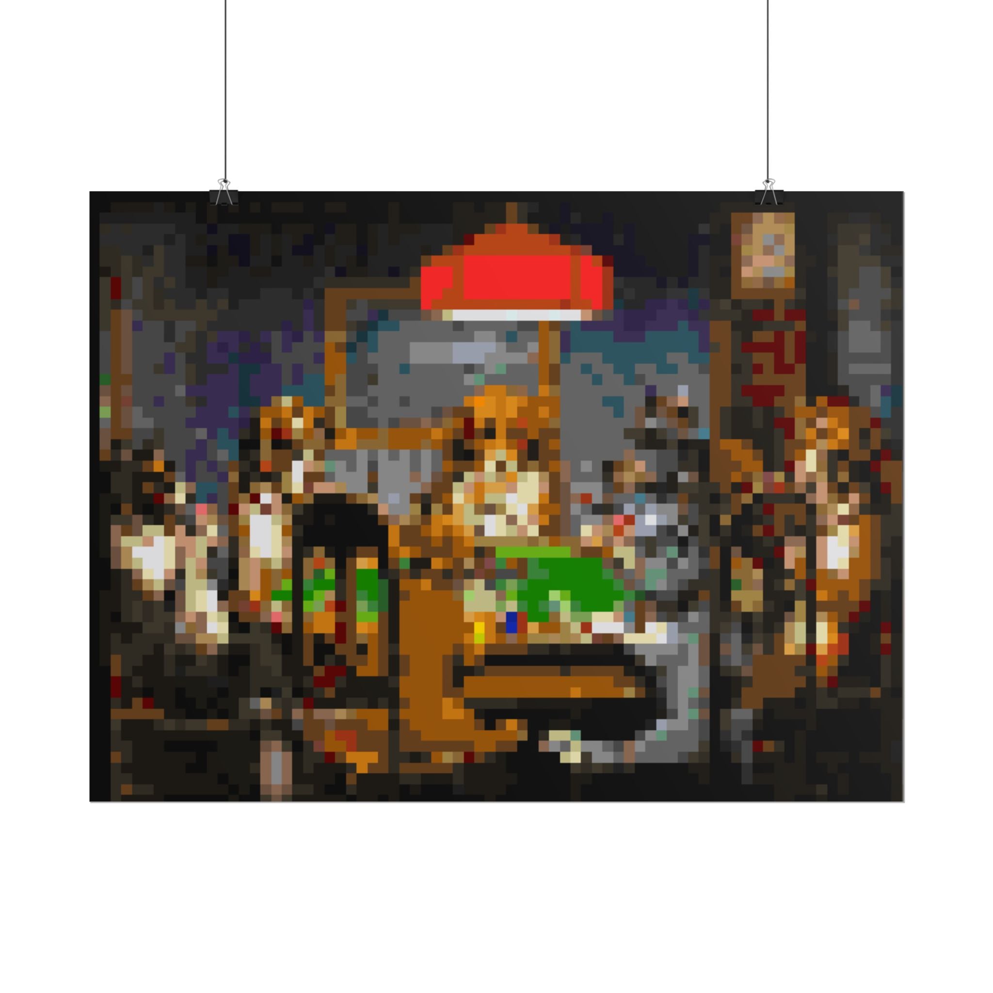 Dogs Playing Poker Pixel-Style Rolled Art Print