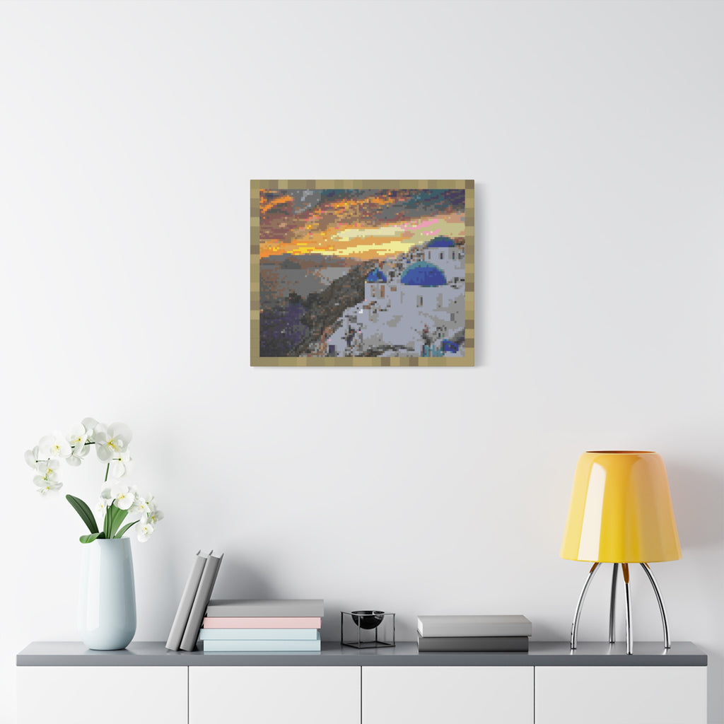 Santorini Sunset Pixel-Style Matte Canvas Print