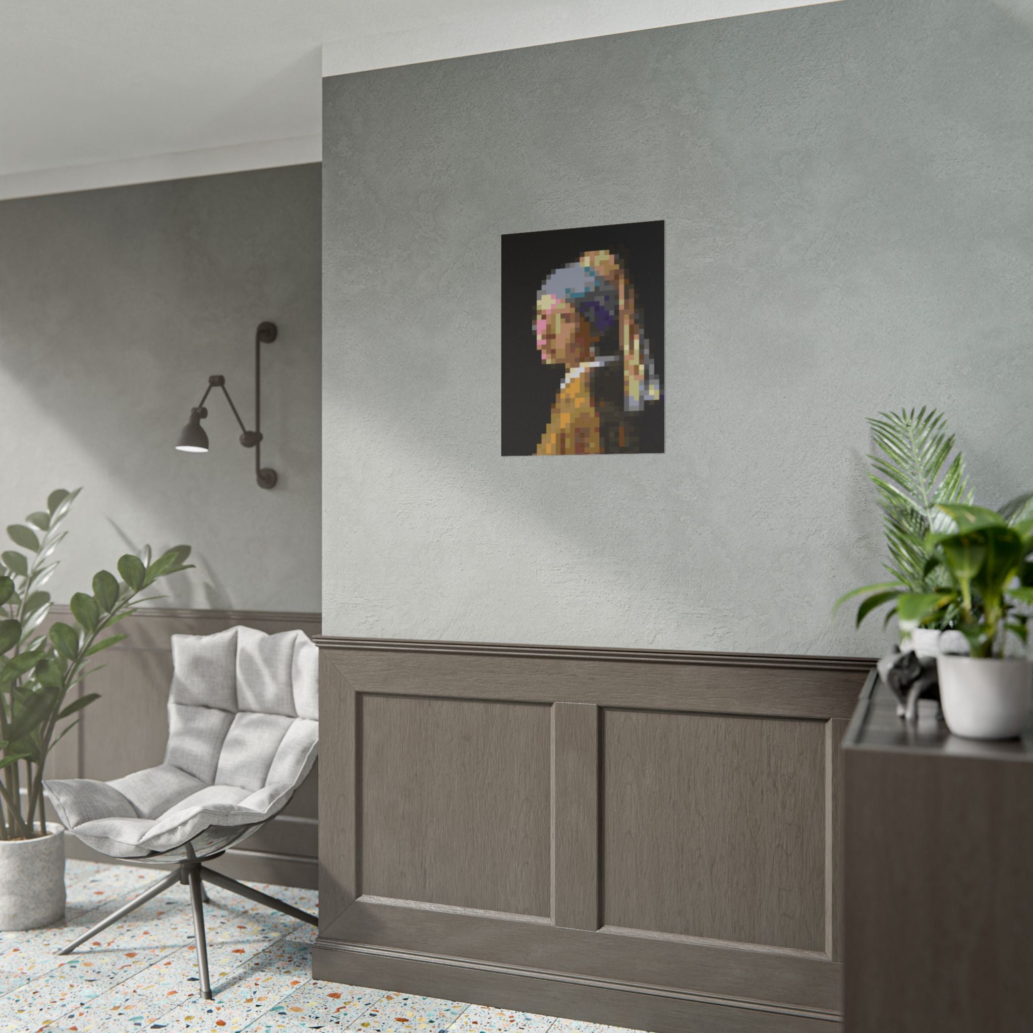 Girl with a Pearl Earring Pixel-Style Rolled Art Print