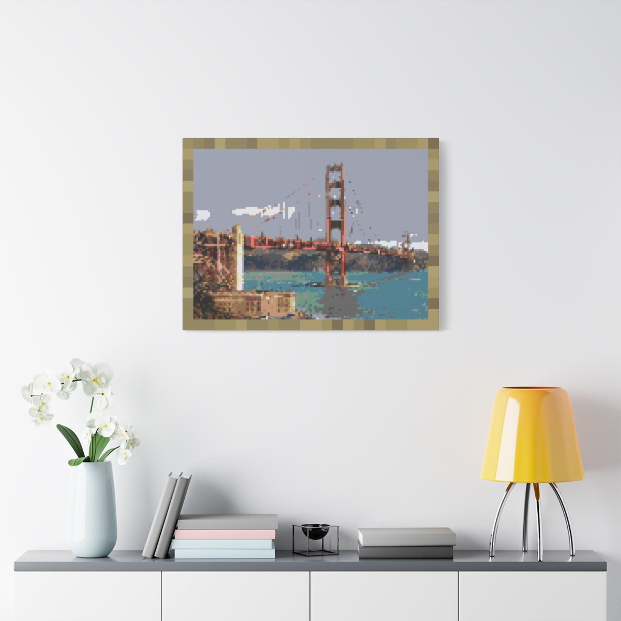 Golden Gate Bridge Pixel-Style Matte Canvas Print