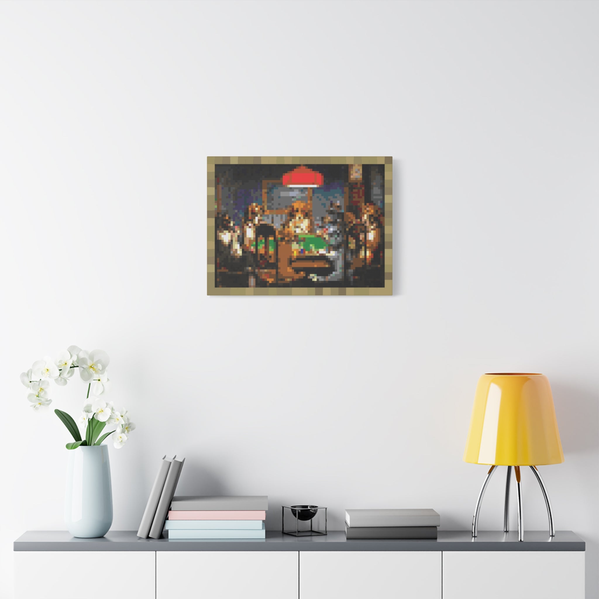 Dogs Playing Poker Pixel-Style Matte Canvas Print