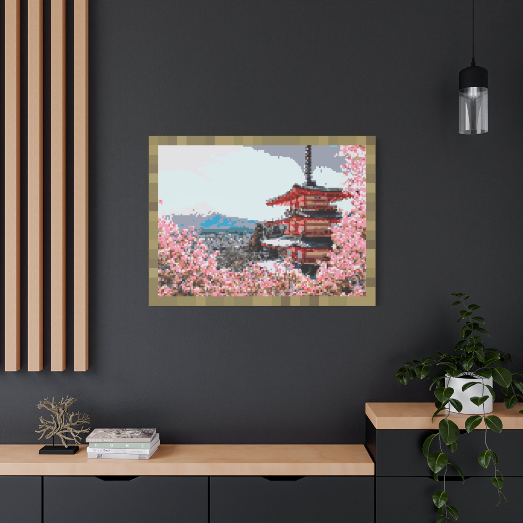 Japanese Cherry Blossom Name Pixel-Style Matte Canvas Print