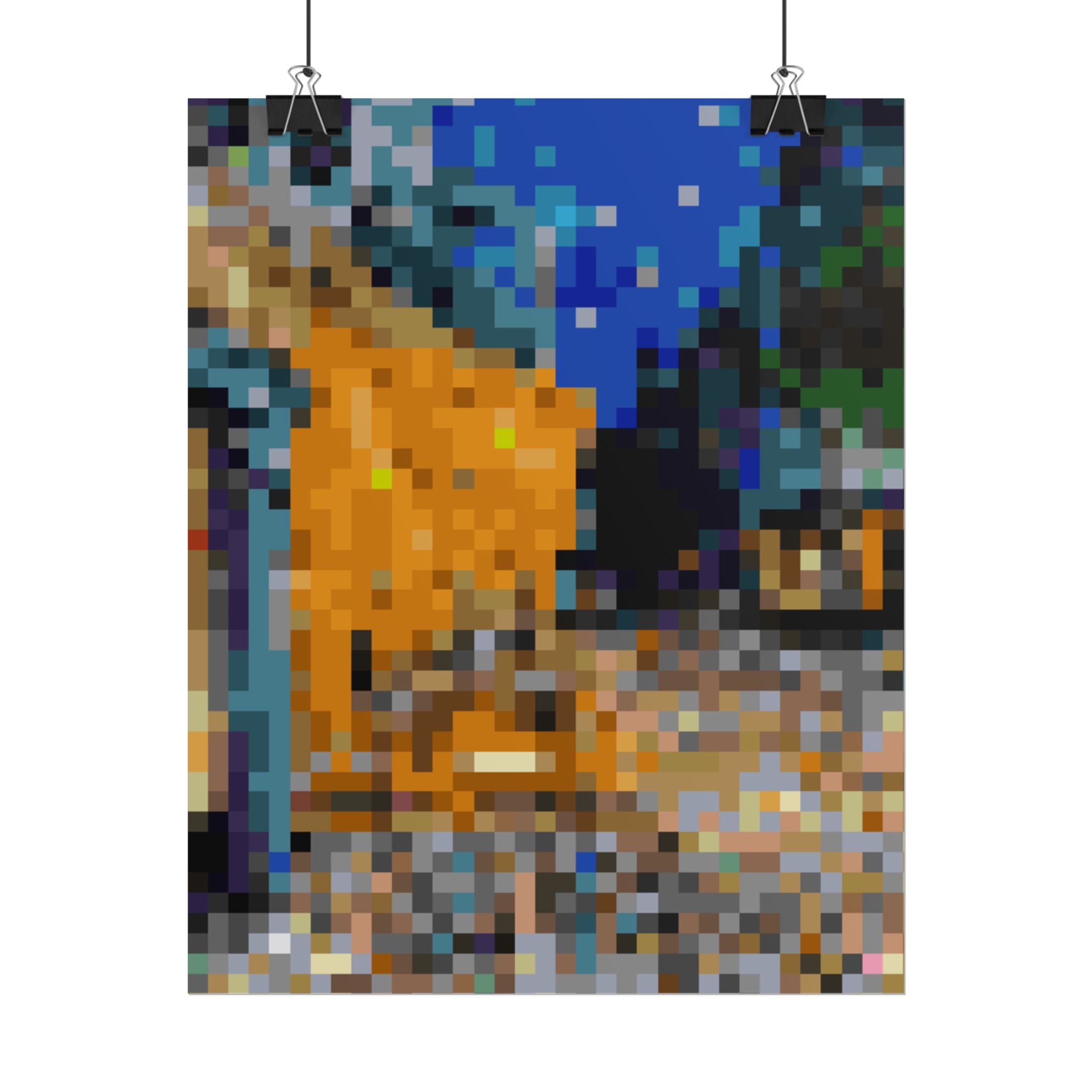 Cafe Terrace at Night Pixel-Style Rolled Art Print
