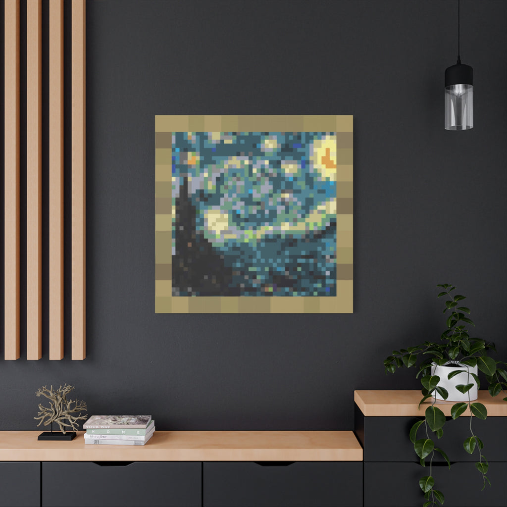 Starry Night Pixel-Style Matte Canvas Print